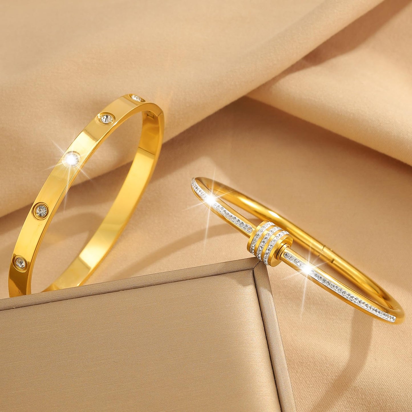 Camhanno Gold Bangles for Women - Stainless Steel Love & Friendship Bracelet Set with Gift Box | Daily Wear & Party Jewelry