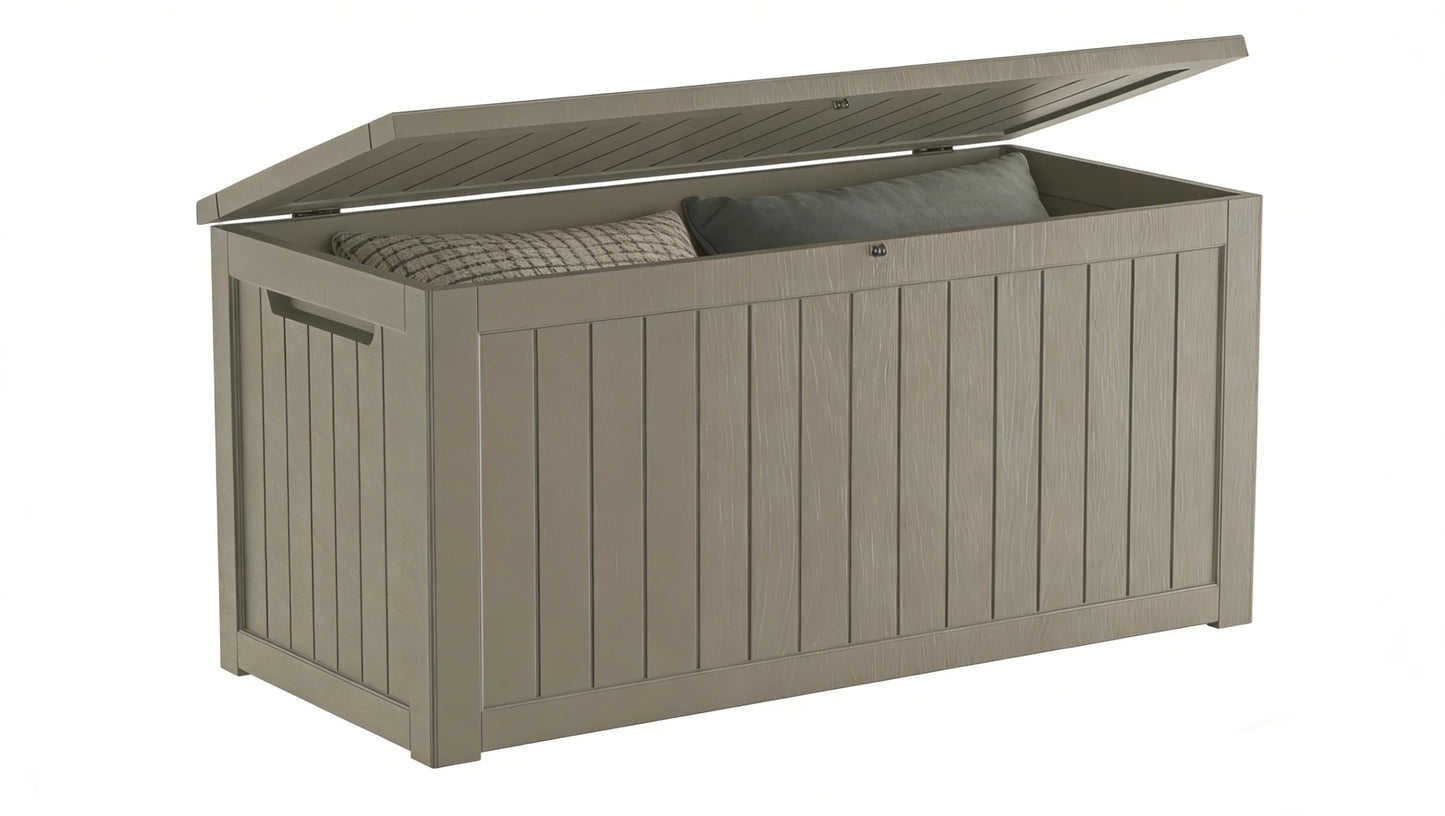 PATIOEASY Outdoor Storage Box 275GAL Waterproof Resin Deck Box,Pool Accessories Supplies，UV-Resistant Lockable Package Delivery Bin for Garden Tools,Large Patio Outside Cushions,Chest,Furniture,Grey