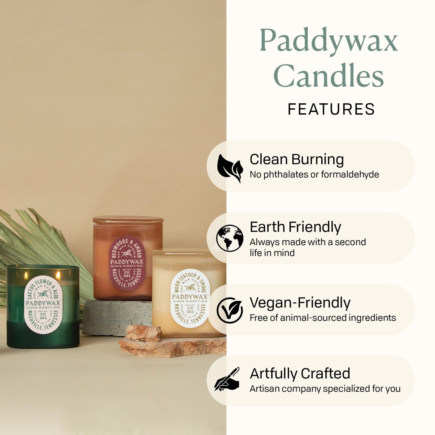 Paddywax Vista Scented Candle with Lid in Reusable Tonal Glass Jar, Clean-Burn 2-Wick Soy Candle with Approx. 84 Hour Burn Time, Decorative Gift Candles for Home, Redwoods & Amber, 12 oz