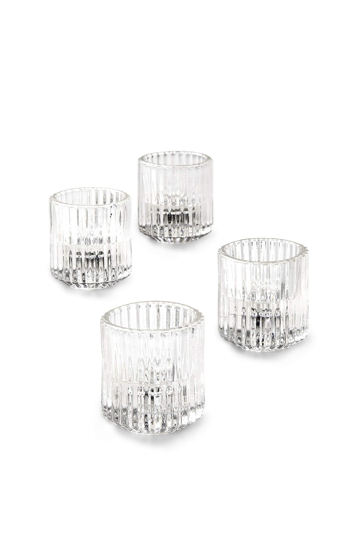 Serene Spaces Living Set of 4 Clear Ribbed Glass Votive Holders, Perfect for Weddings and Home Décor, Measures 2.25" Tall and 2" Diameter
