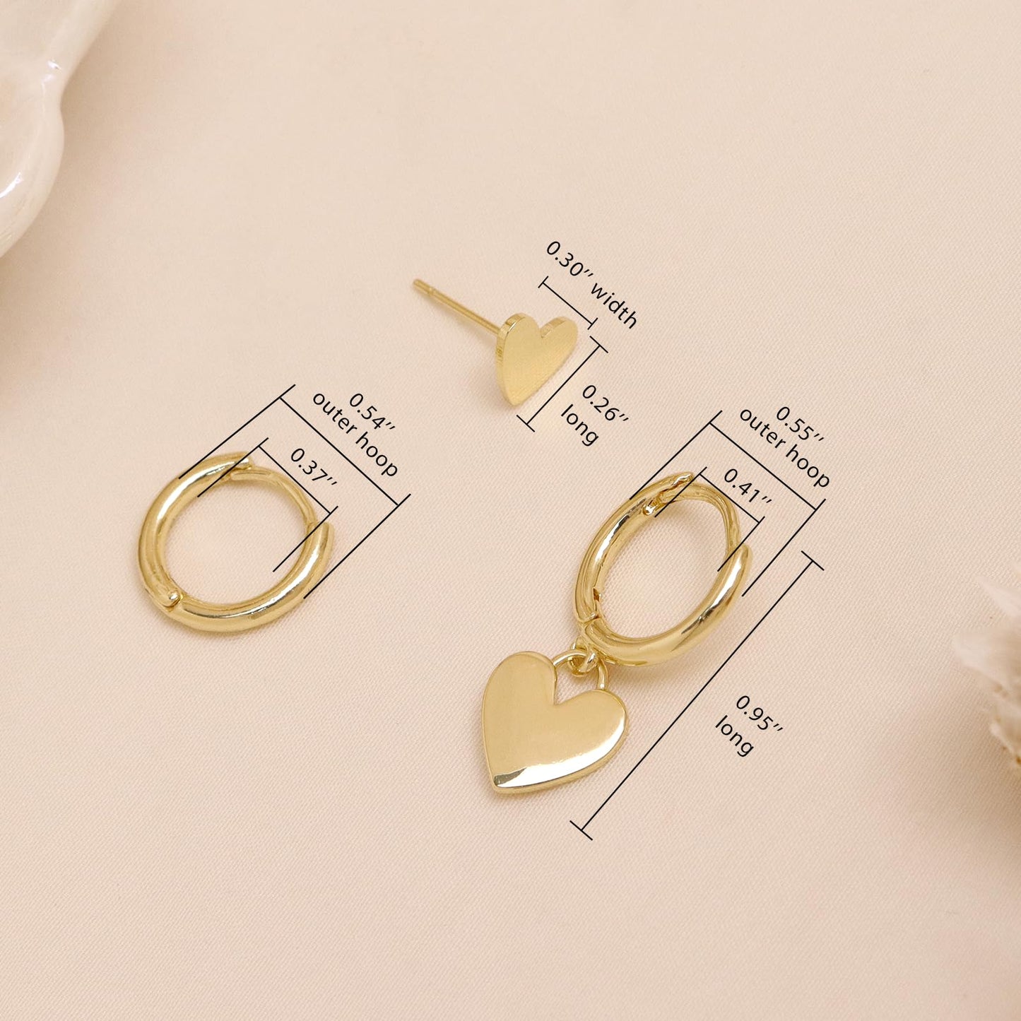 Frigotine Gold Heart Stack Earrings Set for Women 3 Pairs Trendy Dainty Small Hoop Huggie Stud Hypoallergenic Dangle Cartilage Wedding Prom Fashion Jewelry Gift