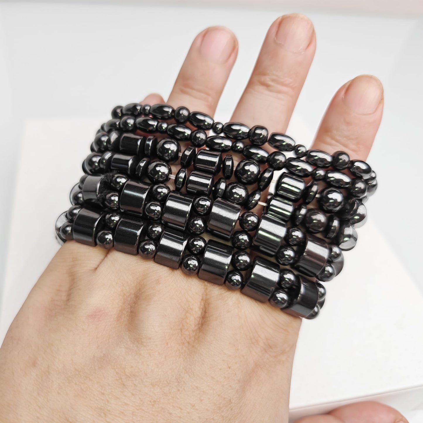 VIKI LYNN 2 Sets of Hematite Metal Megnetic Therapy Bracelets+2 Pcs of Magnetic Anklets Good for Health
