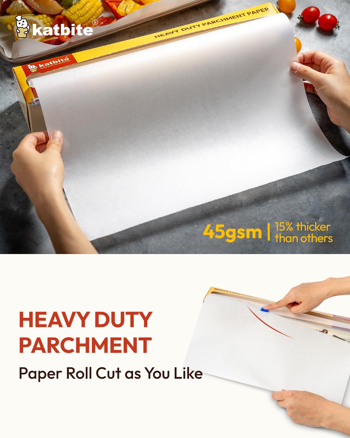Katbite Heavy Duty Parchment Paper Roll for Baking, 12 in x 262 ft Non-Stick Baking Paper for Cooking, Baking Cookies, Grilling, Air Fryer and Steaming (1Pack)