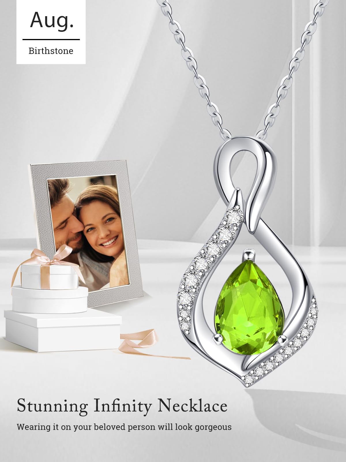 JIYVY32 Peridot Infinity Necklace for Women August Birthstone Necklaces White Gold Plating Anniversary Birthday Gifts for Wife Her Mom Girlfriend Birthstone Jewelry Gifts for Women