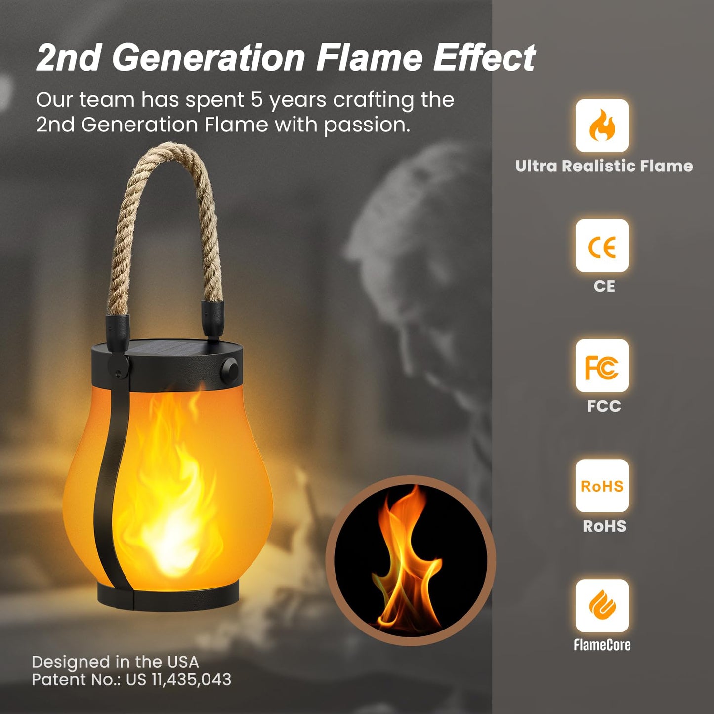 Hompavo Gen2 Solar Lanterns Outdoor with Ultra-Real Flame, Dual Charging (USB/Solar) & 2 Mode - Waterproof Decorative Hanging/Table Lights for Yard Patio Garden Birthday Mothers Day Gifts for Women, 2