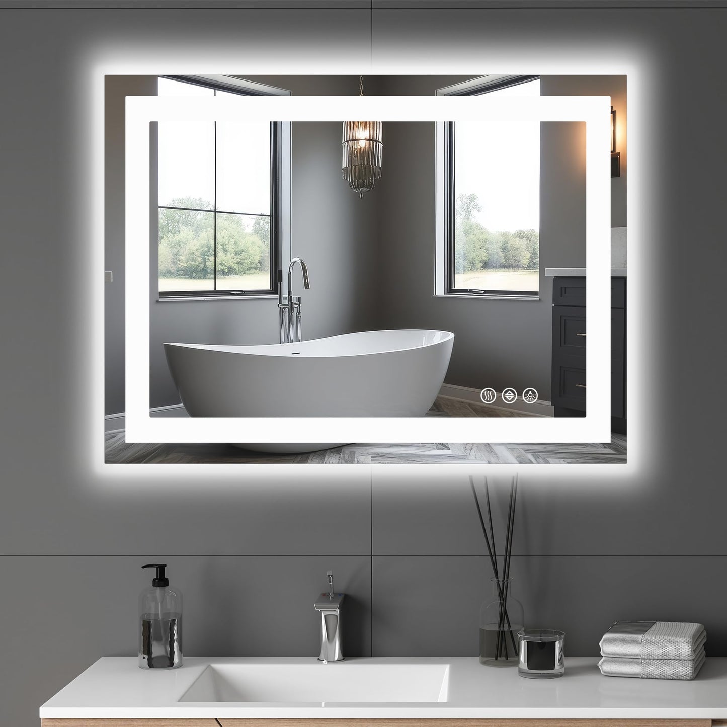 NEWBULIG Smart Anti-Fog LED Bathroom Mirror with Front Light & Backlit, 3 Color Modes, Dimmable, Memory Function, Wall-Mounted Modern Rectangular Vanity Mirror, White, 32"x40"