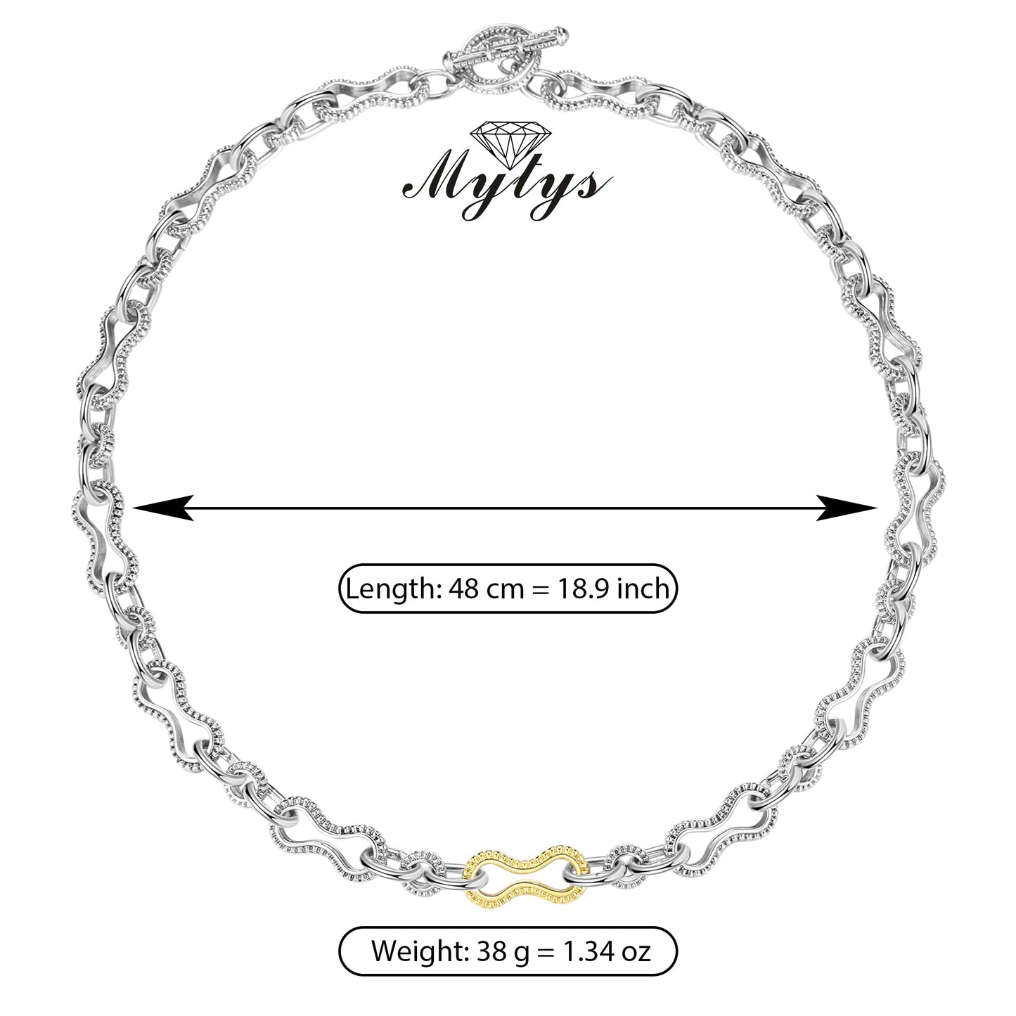 Mytys Women's Link Necklace 18k Gold Plated Double Twist Wire Gold and Silver 2 Tone Chain Necklaces Christmas New Year Jewelry (Gold & Silver 3)