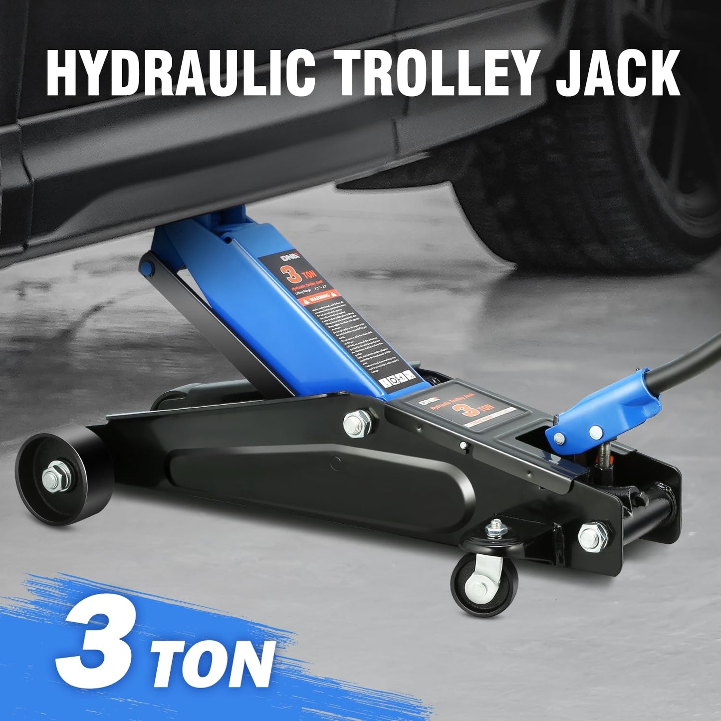DNA Motoring 3 Ton Low Profile Floor Jack, 3 tons (6000 lbs) Capacity Fast Lift Hydraulic Trolley Service/Floor Jack, 7.7 "-21" Lifting Range, Blue, TOOLS-00674-BL