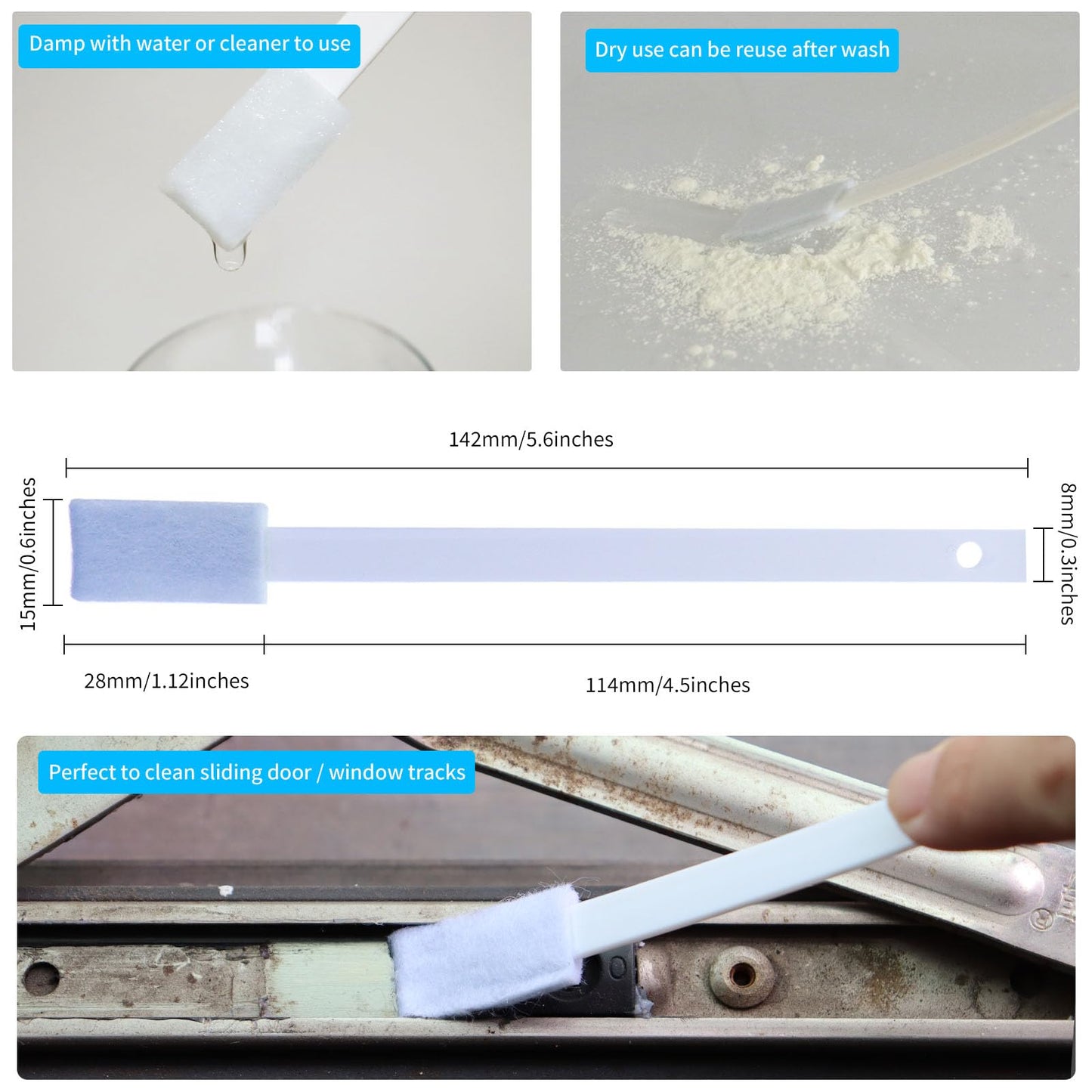 Disposable Detail Cleaning Brush for Tight Spaces, Detail Gap Crevice Cleaning Tool Set, Toilet Bowl Corner Hinge Scrubber, Stick Cleaner for Window Track, Door Grooves, Vent Fan, Stove, Keyboard