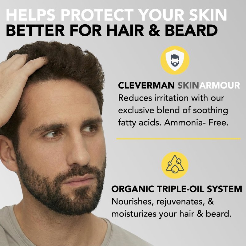 2X Reusable Hair & Beard Dye for Men – Dark Brown 3.1 | Up to 10 Uses, 7 Minutes | Natural Gray Coverage, No-Drip Cream with SkinArmour® – Cleverman