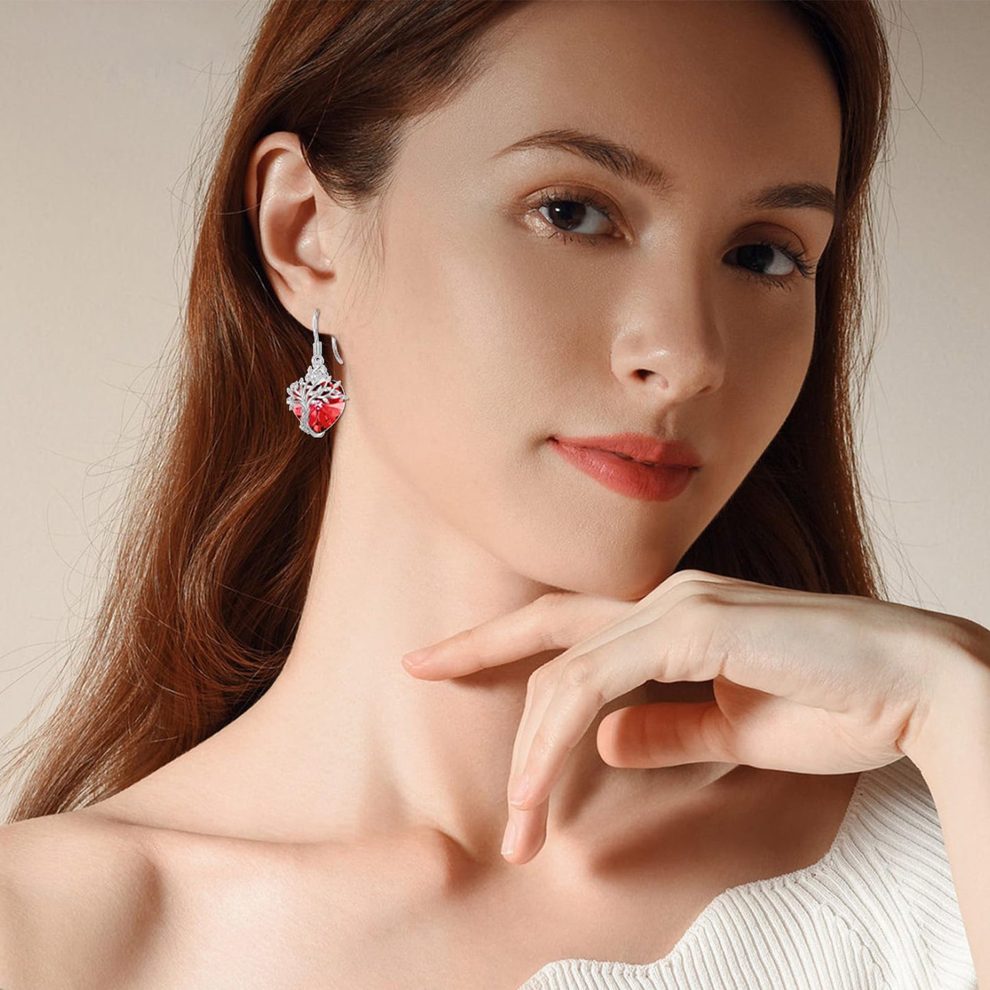 TOUPOP Heart Ruby Earrings Sterling Silver Tree of Life Earrings July Birthstone Jewelry Birthday Mothers Day Gifts for Women Mom Her