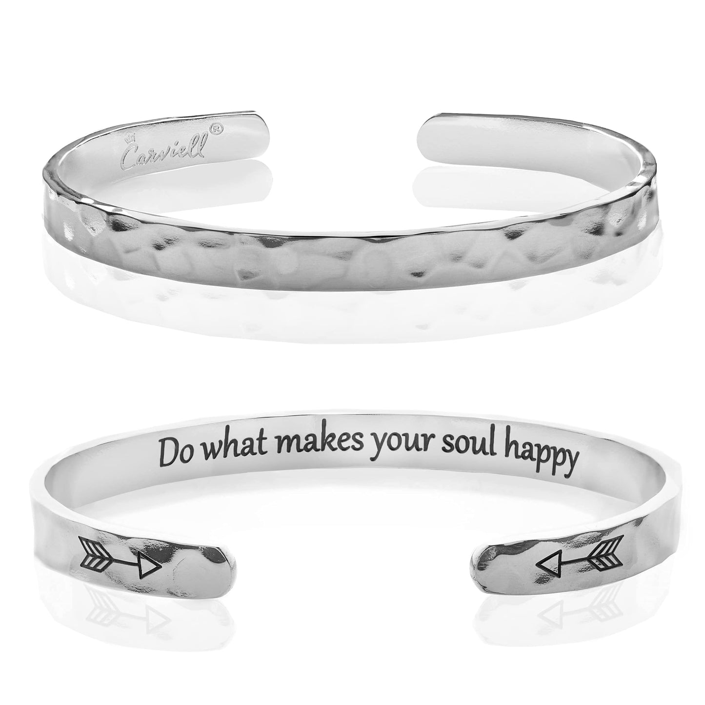 Carviell Hammered Bracelet, Stress Relief Gift for Young Adults Women, Positive Vibes Bangle, Silver Cuff, Engraved, Gift for Daughter, Niece, Granddaughter, Do what makes your soul happy