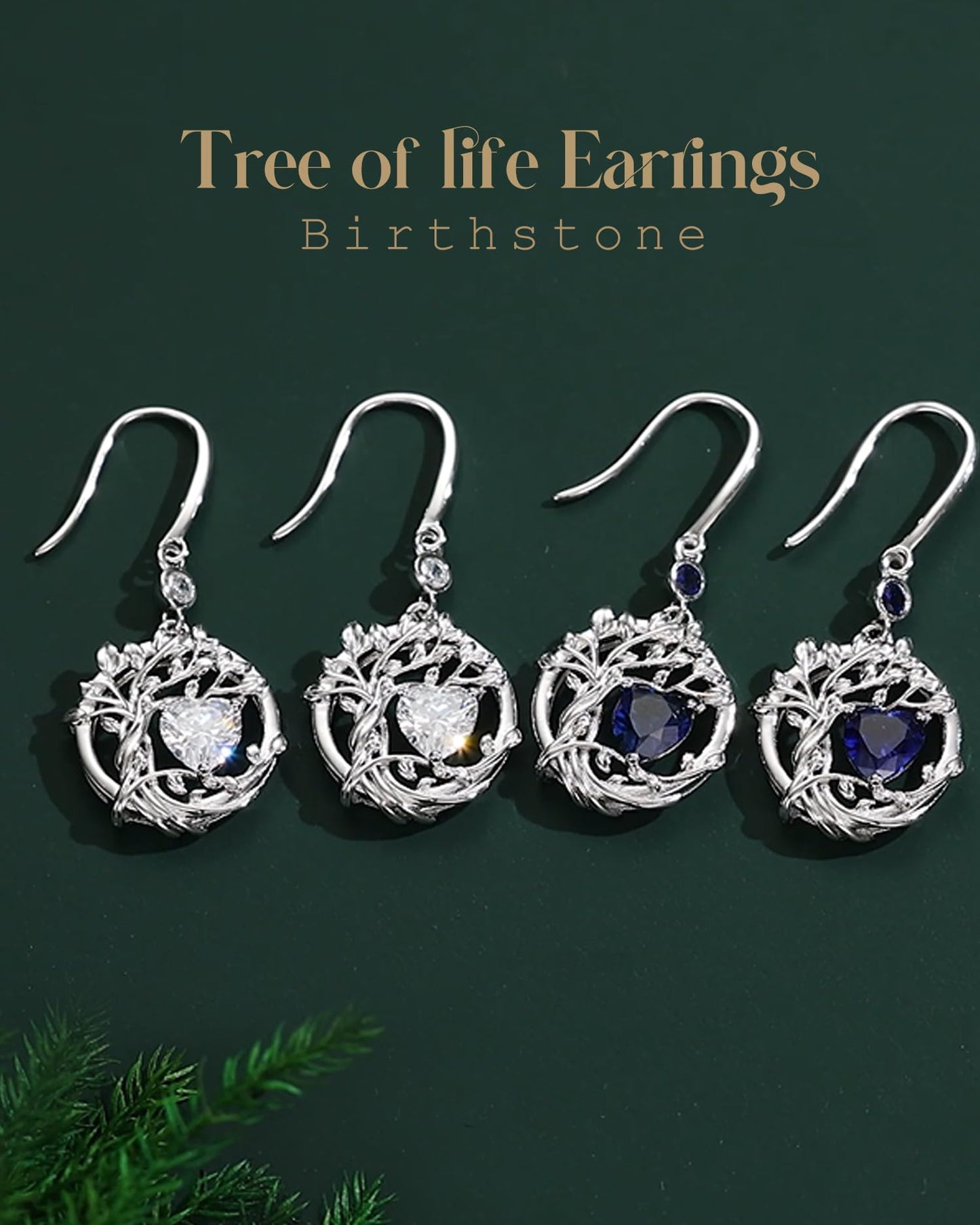 FANCIME Tree of Life Earrings 925 Sterling Silver Dainty Blue Sapphire Dangle Drop Gemstone Earring September Birthstone Fine Jewelry Birthday Mothers Day Gifts for Women Her
