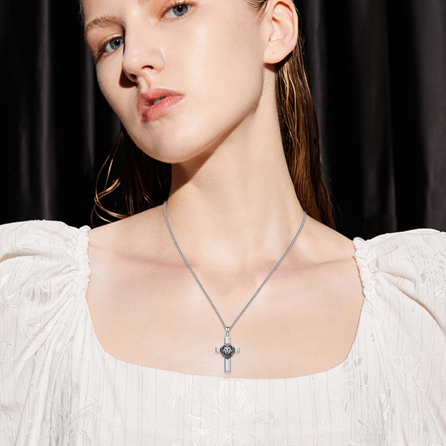 YEESIA Cross Necklace for Men Women 925 Sterling Silver Lion Cross Pendant Necklace, Christian Jewelry, Gift for Men Women