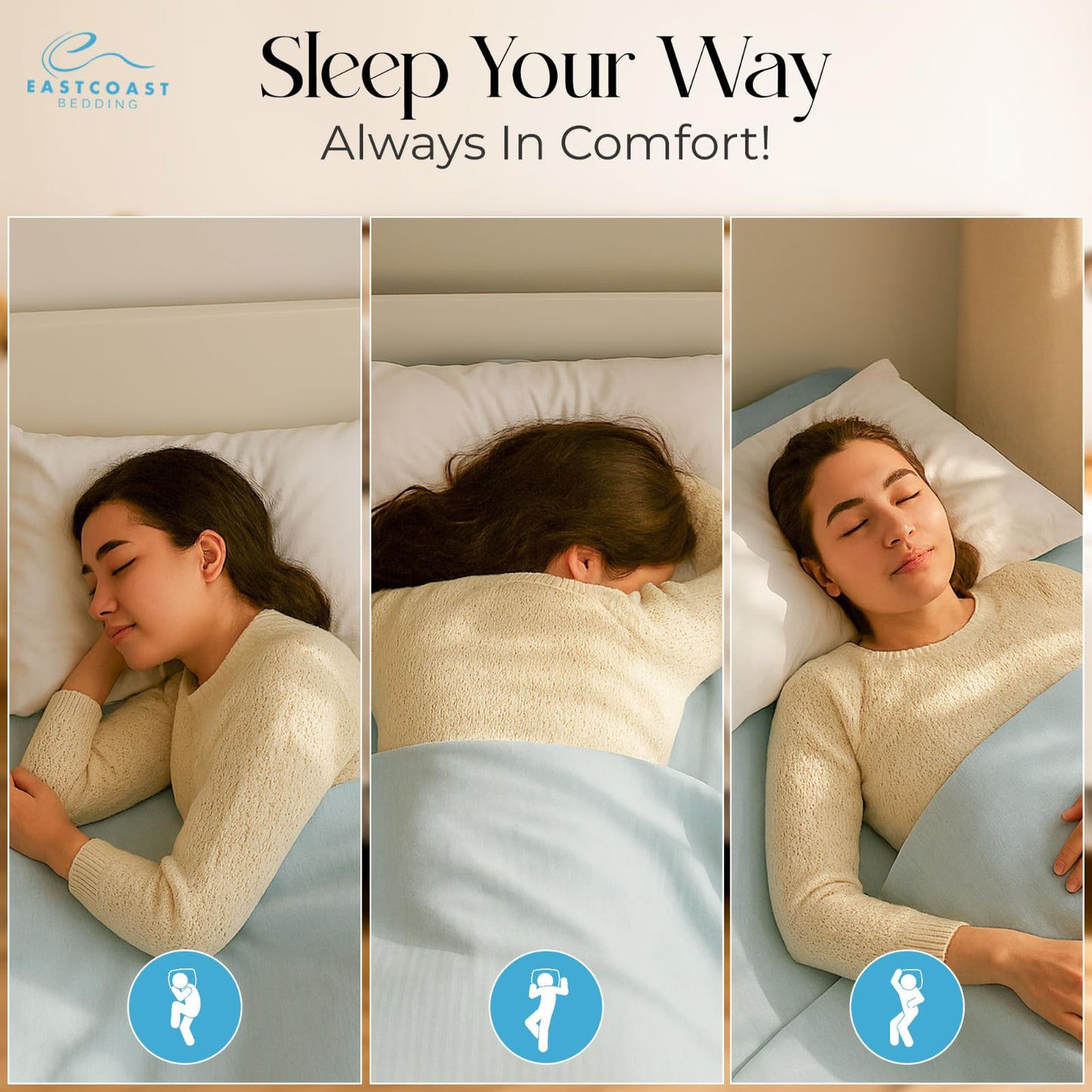 East Coast Bedding Cozy Dream Goose Feather and Down Pillows - RDS Certified, 100% Cotton Cover, Hotel Collection, Bed Sleeping, Medium Support, Queen 2 Pack