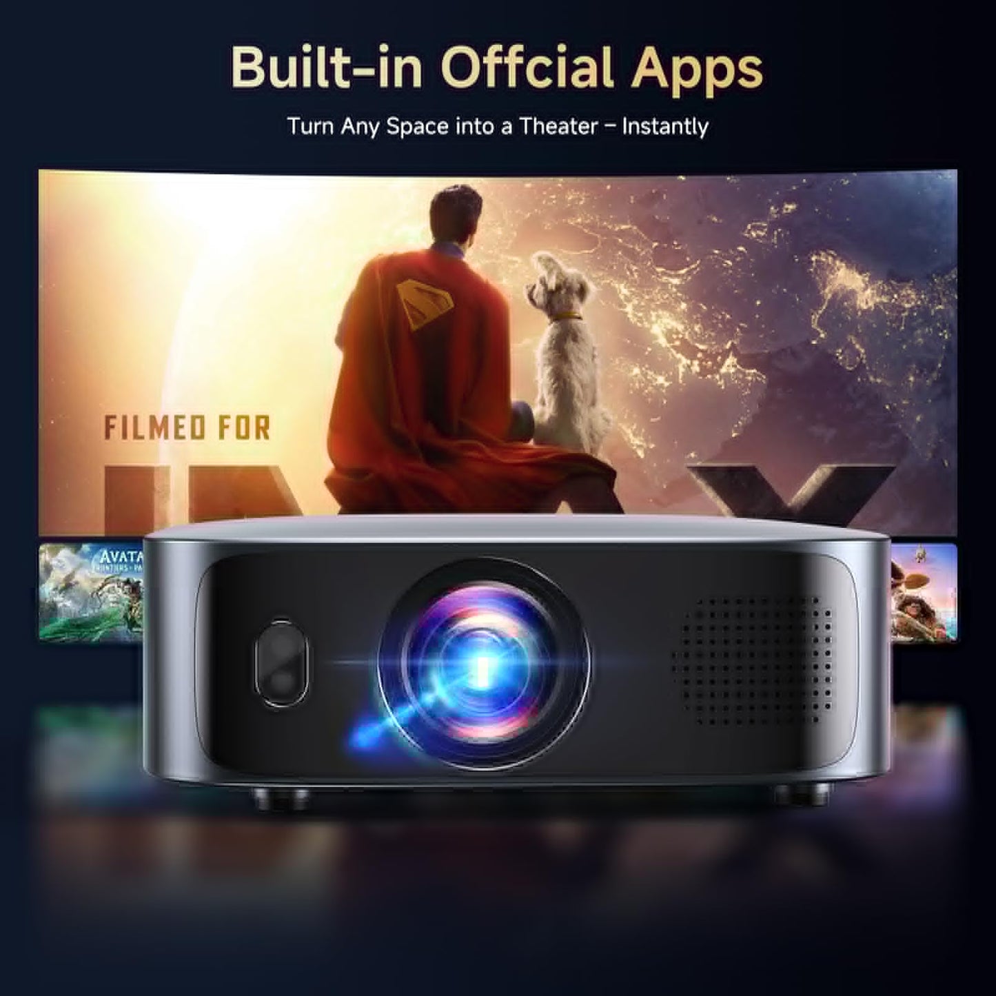 [Short Throw/Built in Apps] Projector 4K with WiFi and Bluetooth, 2000ANSI TOF Auto Focus Keystone Smart Projector for Dolby Audio Home Theater Movie, Kogata Outdoor Projector Portable Ceiling Gray