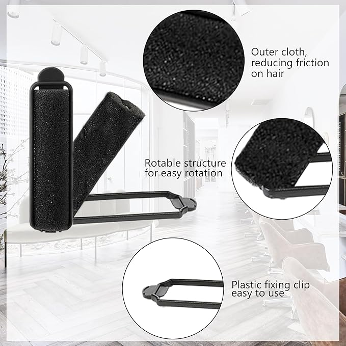 44 Pcs Foam Sponge Hair Rollers Set 0.59 Inch Flexible Hair Styling Sponge Curler Soft Sleeping Hair Curlers and Stainless Steel Rat Tail Comb Pintail for Hairdressing Styling(Black, Pink)