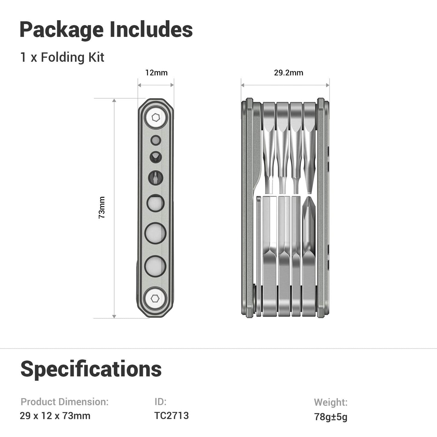 SMALLRIG Universal Folding Tool Multi-Tool for Videographers, Tool Set with Nine Functional Tools Included - TC2713