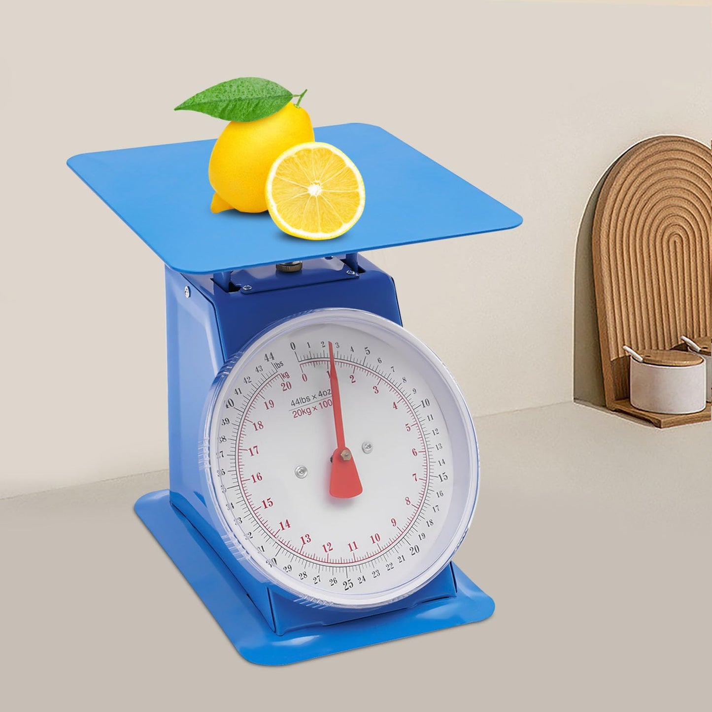 220lbs/100kg Mechanical Kitchen Scale, Mechanical Dial Scale with 13 x 13 Inch Weighing Pan, Heavy Duty Analog Dial Scale for Supermarkets Food Markets and Snack Shops