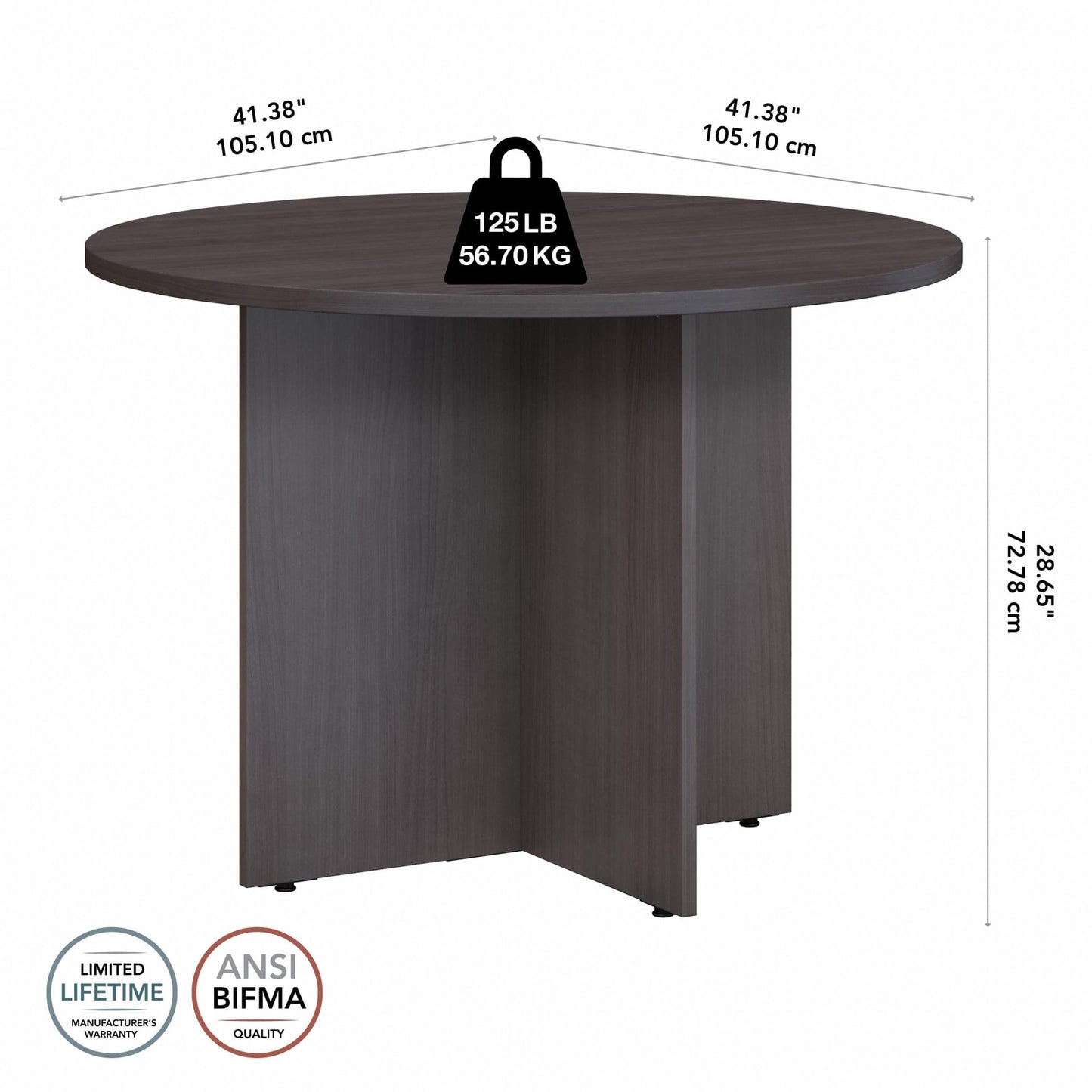 Bush Business Furniture 42-inch Round Conference Table with Wood Base, Circular Meeting Room Desk for 4 Users, Storm Gray