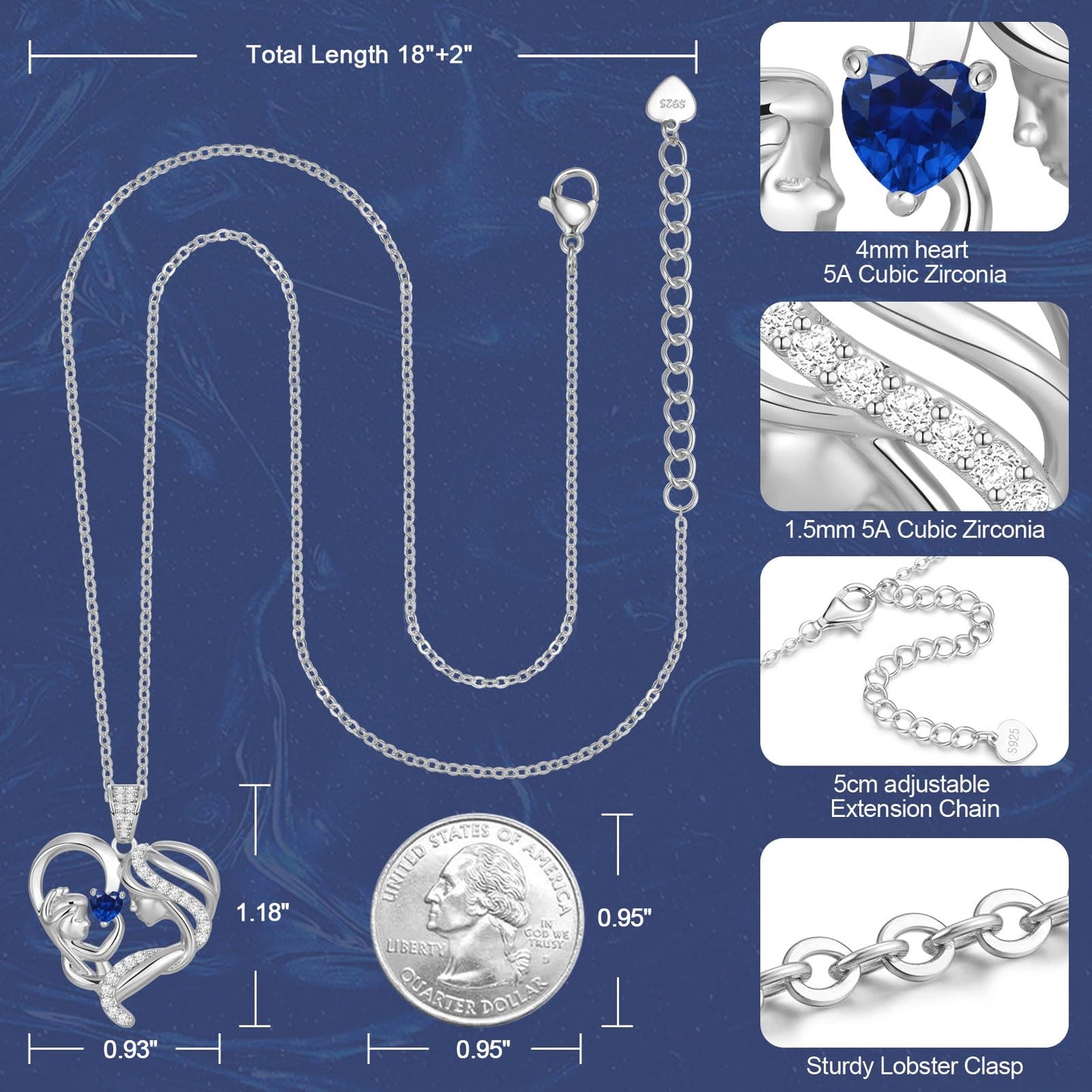 Zifeel Mothers Day Gifts for Mom Wife Her Grandma, S925 Sterling Silver Birthstone Necklaces Jewelry for Women, Mother's Day Love Heart Pendant Necklace for Anniversary Birthday Christmas Day