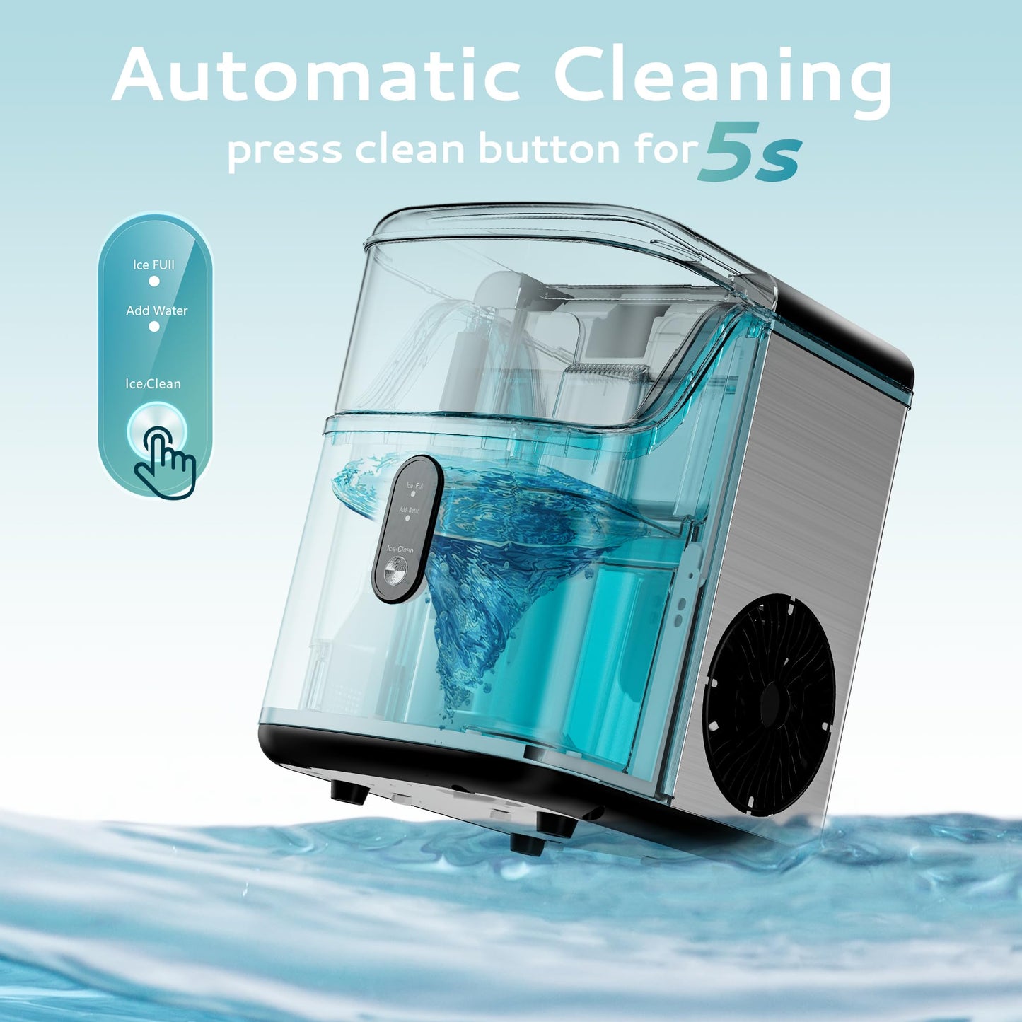 EUHOMY Nugget Ice Makers for Countertop with Ice Scoop & Basket, Self-Cleaning Sonic Pebble/Pellet Ice Maker Machine with 35lbs/24H Soft Ice for Home/Kitchen/Office, Stainless Steel, Silver