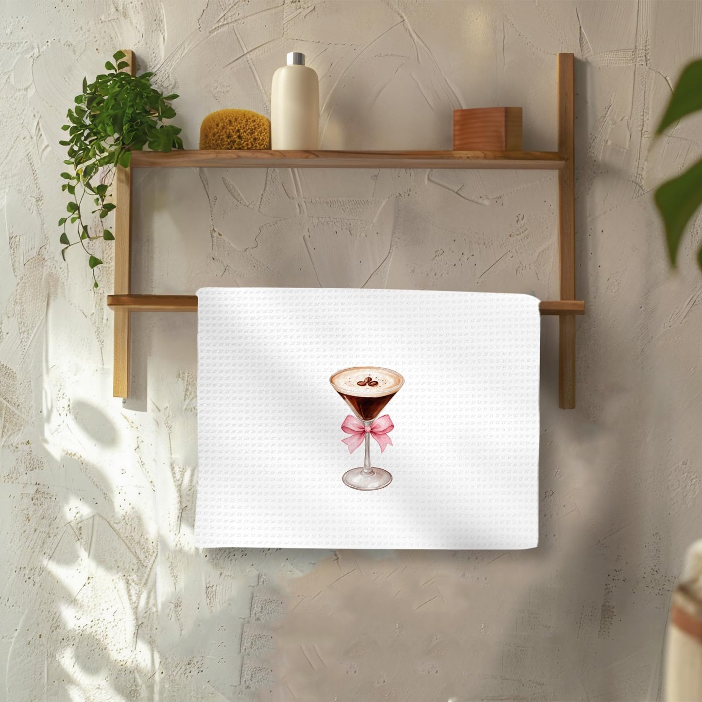 OINDADE Espresso Martini Decor Kitchen Towels Set of 2 - Coquette Bow Espresso Martini Gifts Hand Towel, Pink Bow EspressoMartini Dish Tea Towels for Kitchen Home Bar Cart Decor, 16x24In