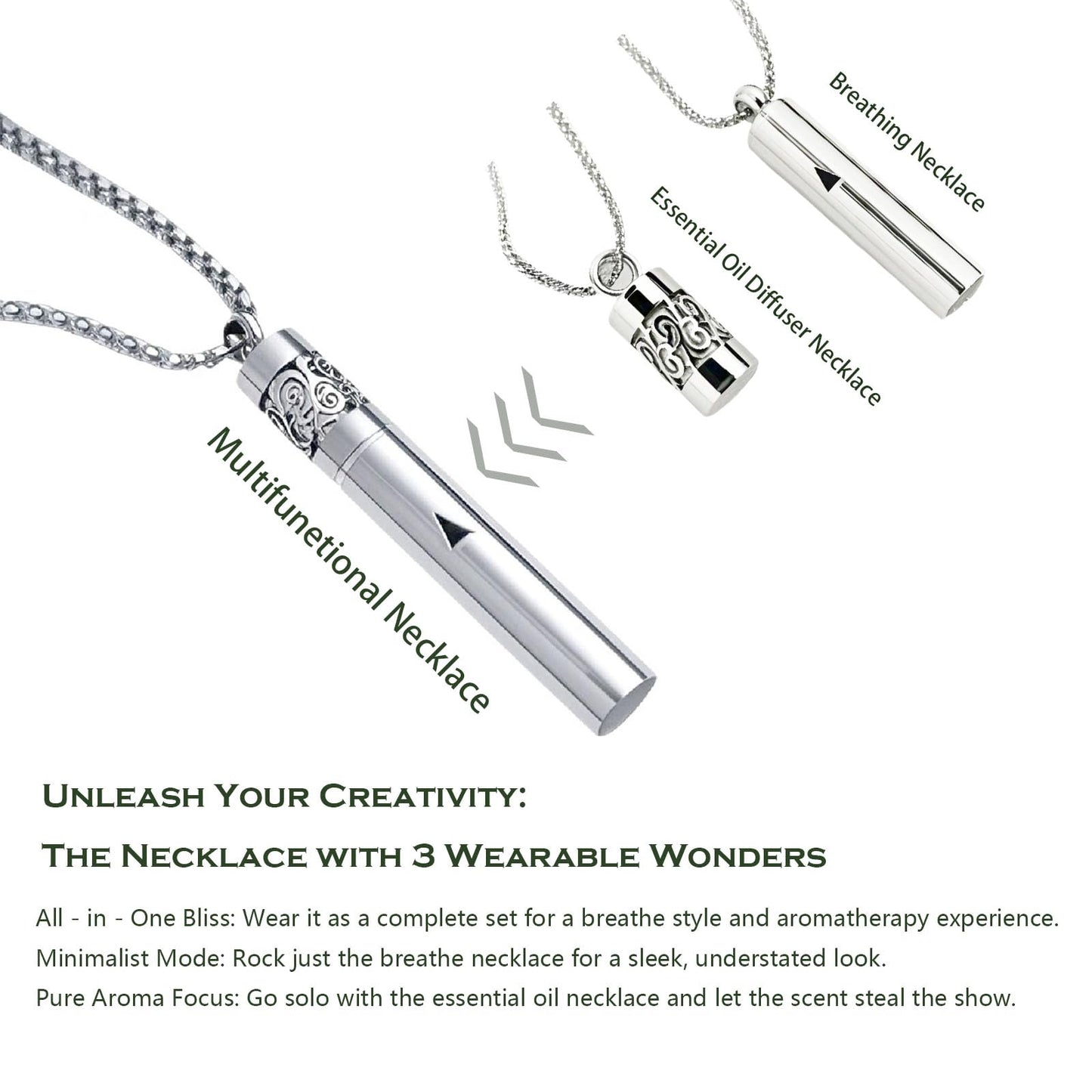phaxud Stainless Steel Mindfulness Breathing Necklace for Anxiety Original Upgrades Quit Smoking Necklace with Essential Oil Diffuser Multifunctional Jewelry (D)
