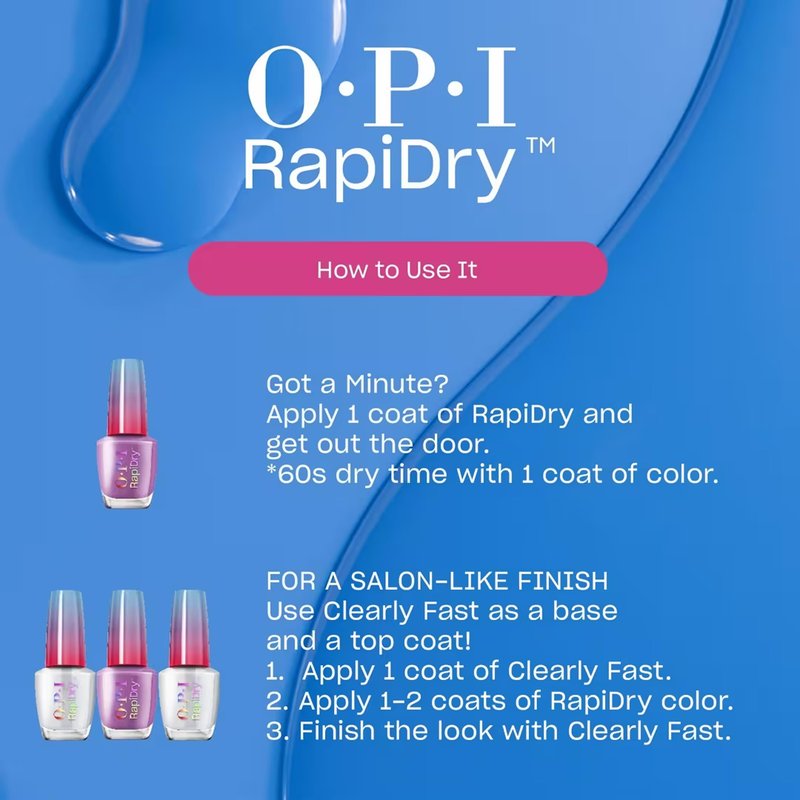 OPI RapiDry Stun n’ Done | Semi-sheer Soft Peach Shimmer Quick Dry Nail Polish | Vegan, Smudge Proof, Fast Drying