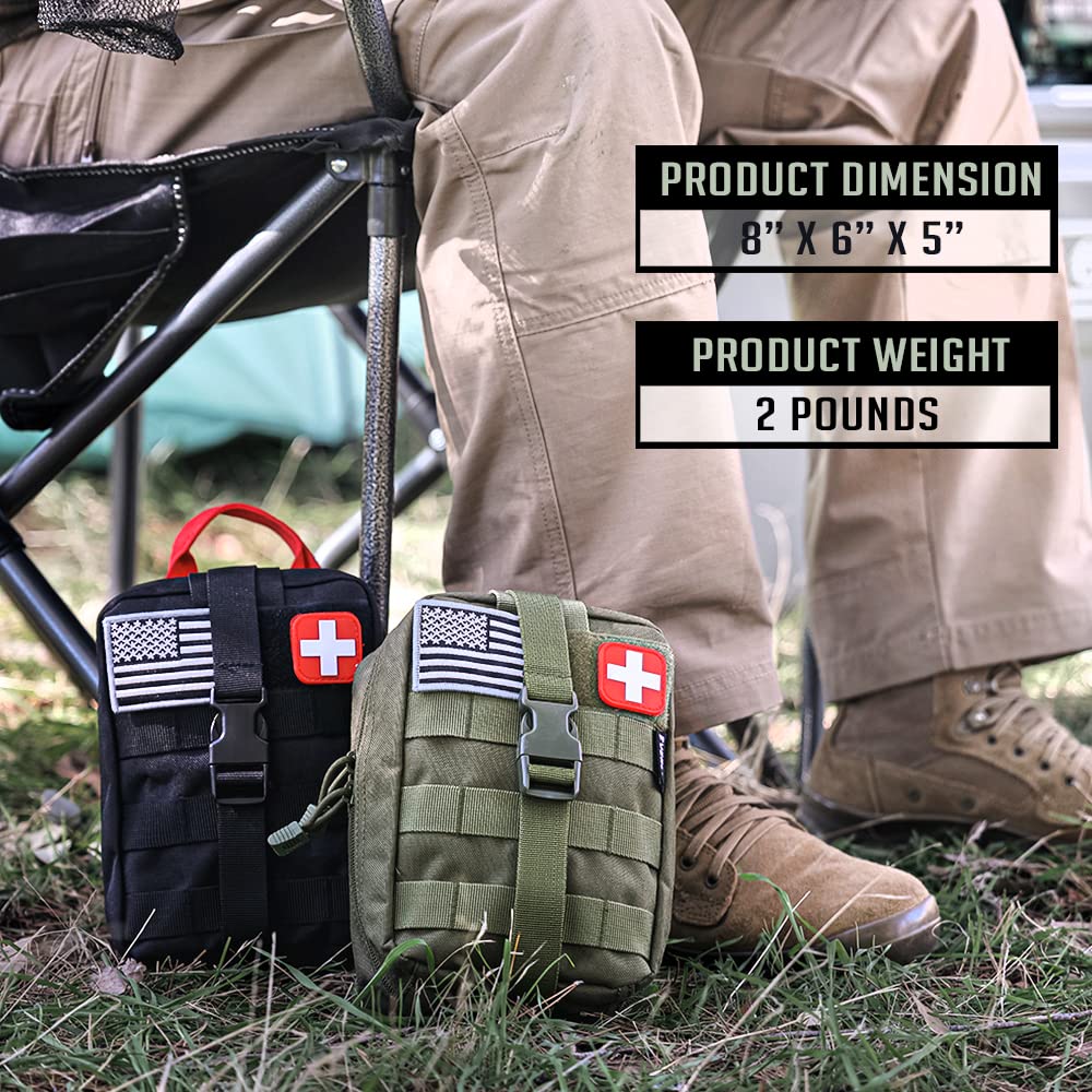 EVERLIT 250 Pieces Survival First Aid Kit IFAK EMT Molle Pouch Survival Kit Outdoor Gear Emergency Kits Trauma Bag for Camping Boat Hunting Hiking Home Car Earthquake and Adventures Od Green