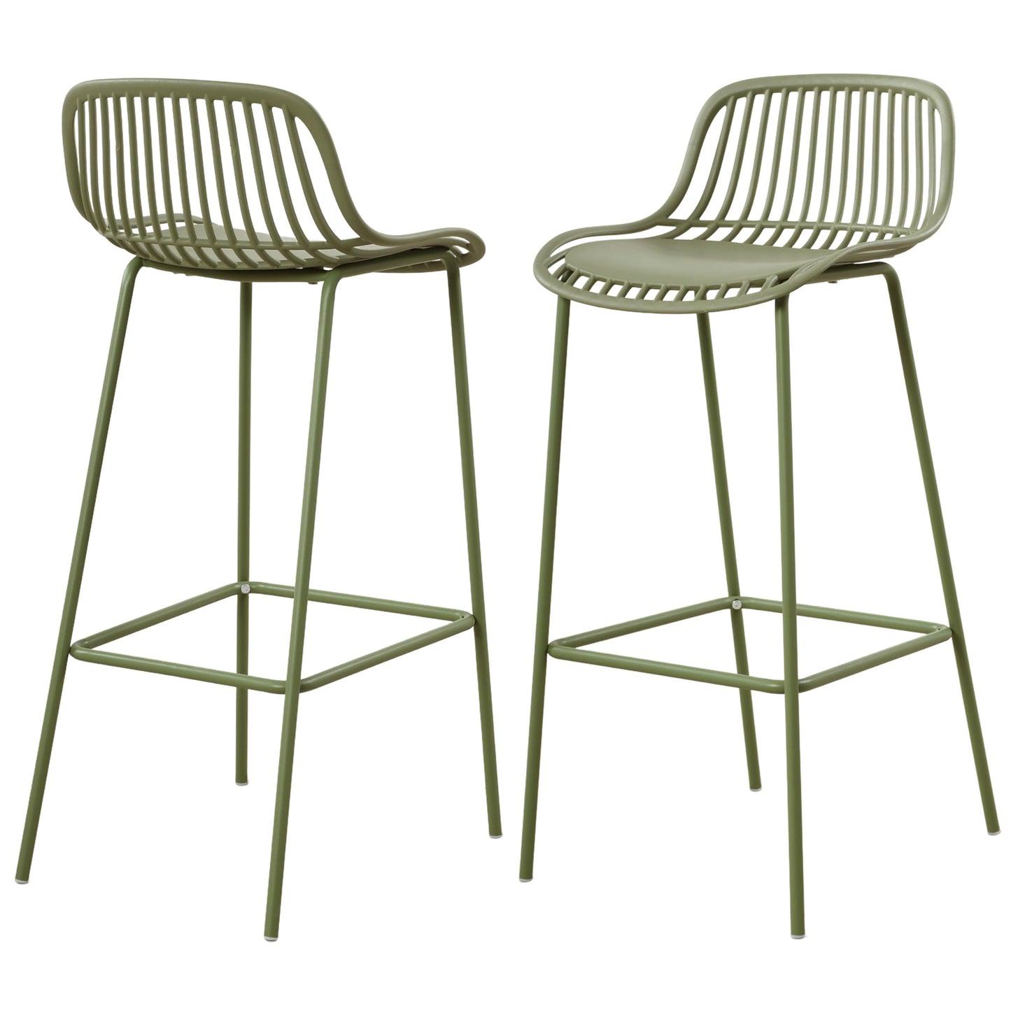 Merax Lightweight Outdoor Bar Chairs Set of 2, Weather-Resistant Plastic & Metal Backless Patio Bar Stools, Bar Height for Balcony, Garden, Poolside, Sage Green