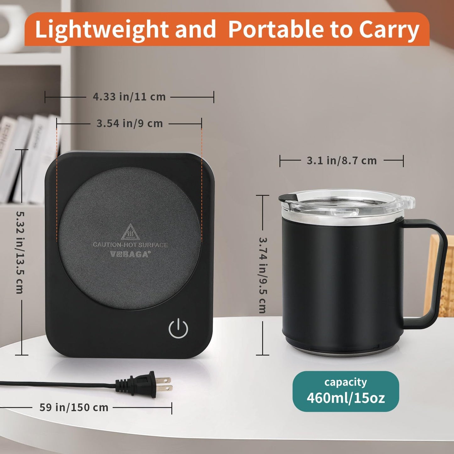 VOBAGA Coffee Mug Warmer Set with Auto Shut Off, 15 oz Coffee Mug Gift Set & 3 Temperature Settings Home Office Desk Accessories