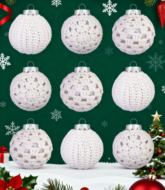 9Pcs 2.36 Inch Boho Crochet Christmas Ornaments, Neutral Decoration Handmade Crochet Ornaments, All Beige Christmas Balls with 3 Unique Patterns for Tree, Fireplace Mantel & Festive Decor