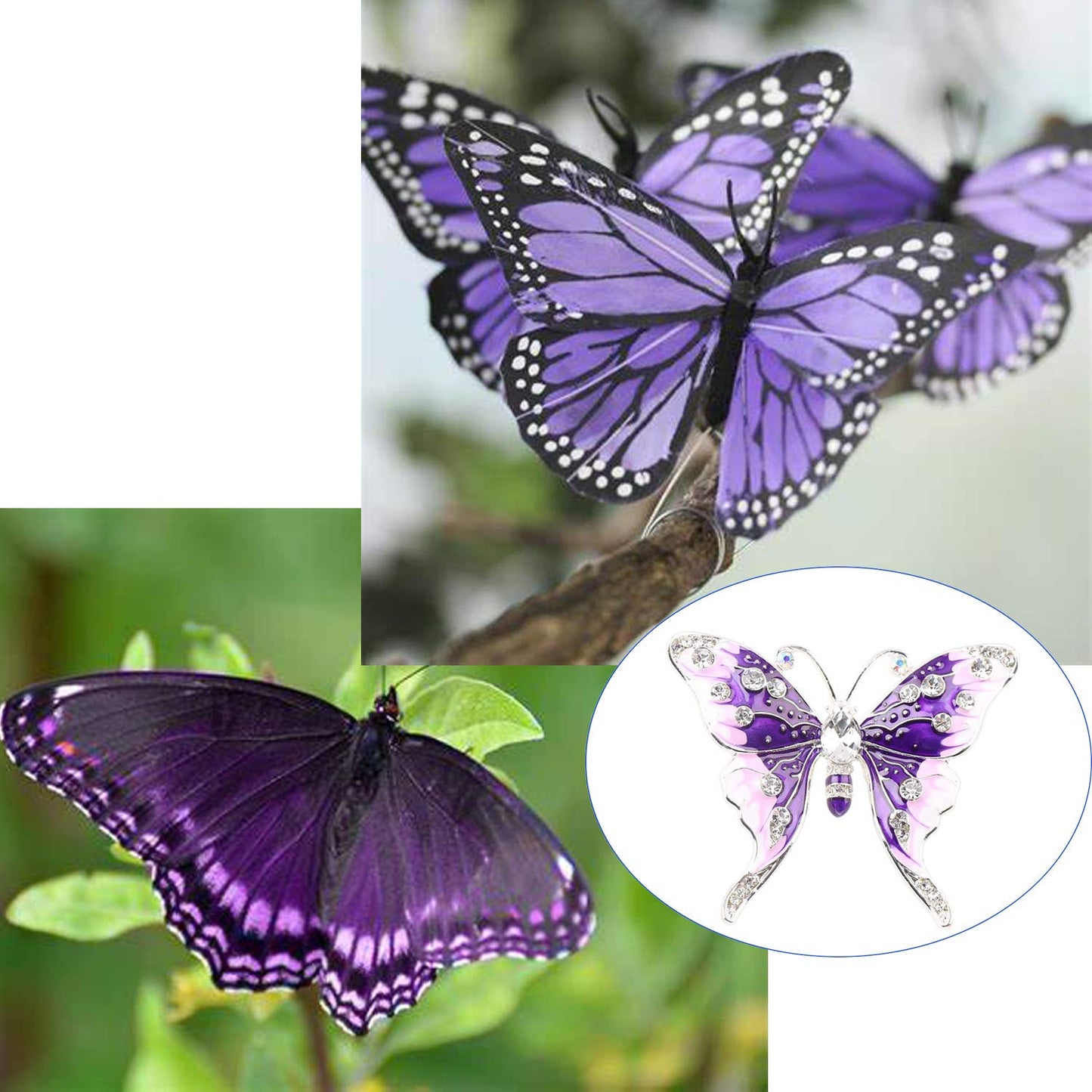 FEELMEM Crystal Rhinestone Butterfly Brooch Pin Blue Color Butterfly Brooches for For Women Wedding/Banquet/Birthday Party (purple)