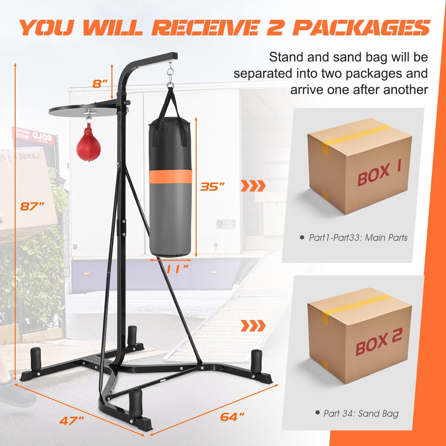 SPORFIT 2-in-1 Punching Bag Stand for Adults, Heavy Bag Stand with Height Adjustable Speed Bag, Weighted Base Hold Up to 220 LBS, Freestanding Boxing Equipment for Home Gym Fitness MMA Training