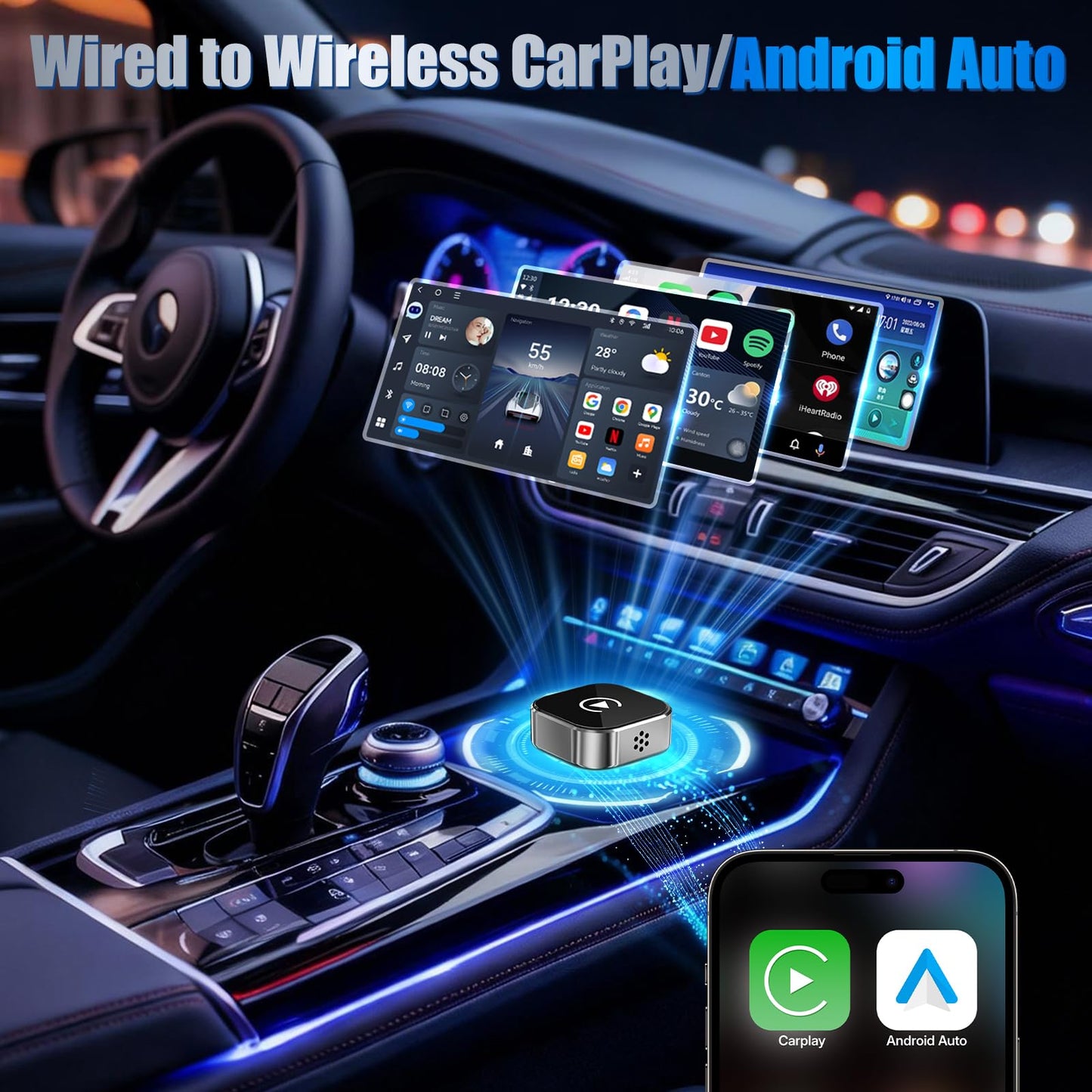 shenghuo 2026 Wireless Car Adapter - Universal Smart Screen Converter, USB-C/Type-C,Plug & Play, Zero Delay Needs Built-in Vehicle System (Silver)