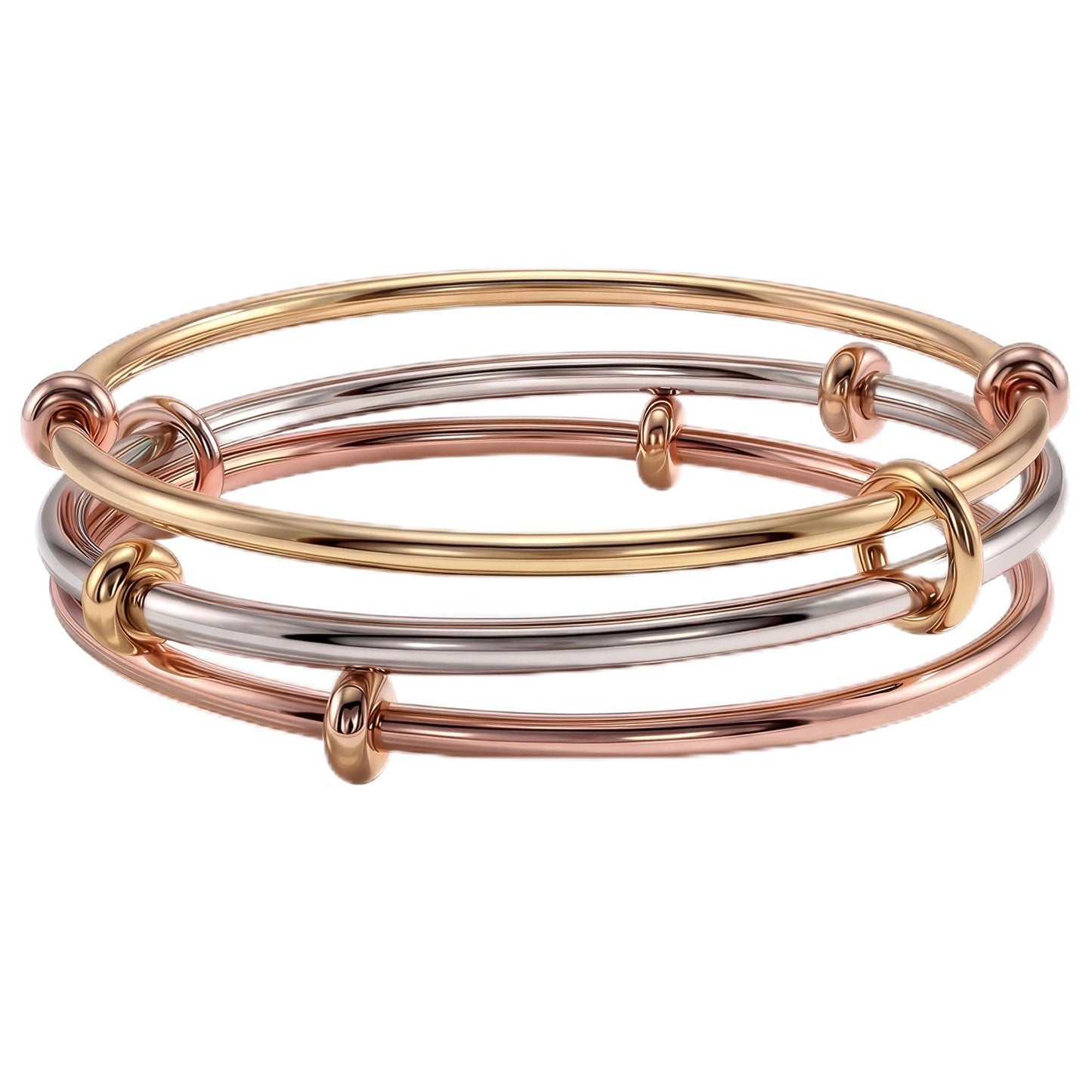 Musishiyu Gold Bracelets for Women Stacking Bangle - 18K Mixed Metal Tri-Color Rolling Interlocking Bands, Cubic Zirconia Fidget Anxiety Jewelry, Perfect Gifts for Mom Wife Grandma