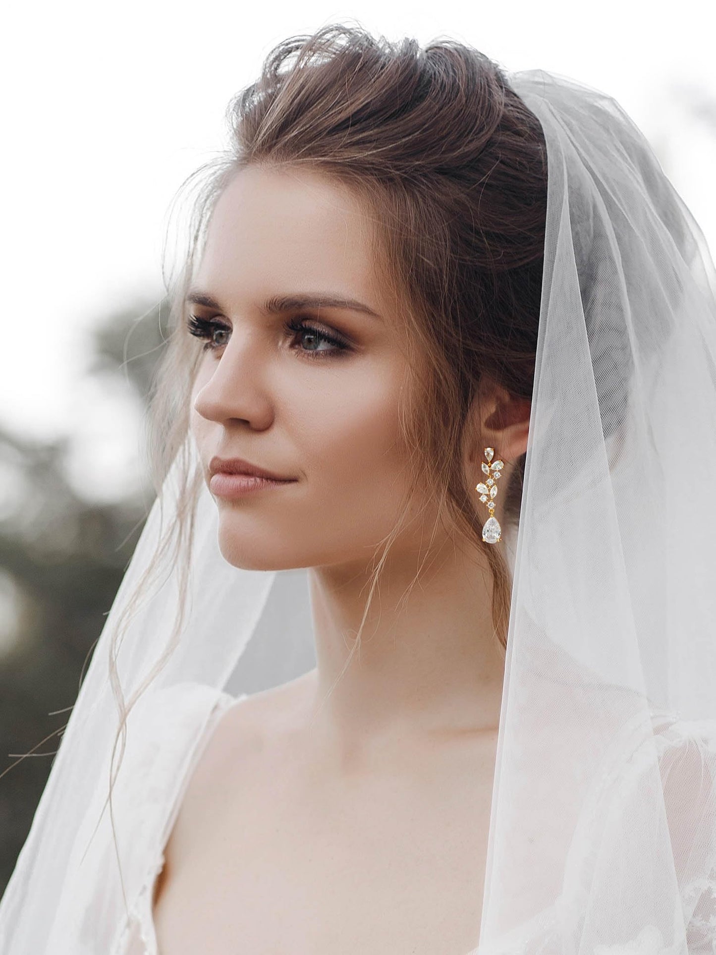 SWEEETV Bridal Wedding Earrings for Brides Bridesmaides-Marquise Teardrop Earrings for Women, Cubic Zirconia Drop and Dangle Earrings for Prom or Pageant,Jewelry (Gold)