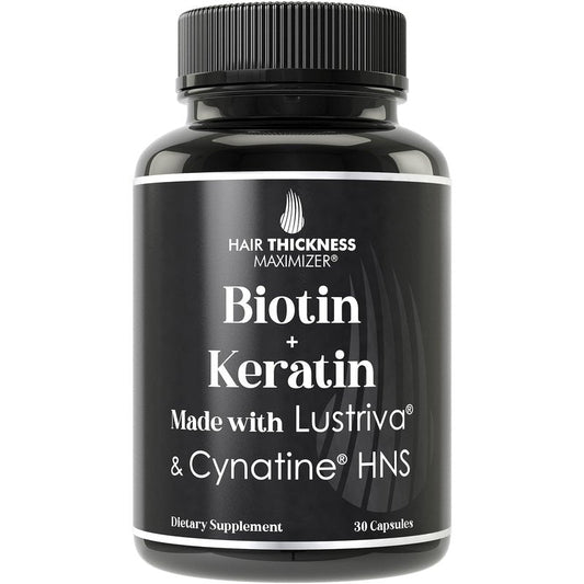 Lustriva Hair Growth Supplement + Cynatine HNS Keratin - 2 Clinically Proven Ingredients in 1 Capsule. Biotin 10000mcg and Soluble Keratin. Vitamins for Hair & Skin. Supplements for Women & Men
