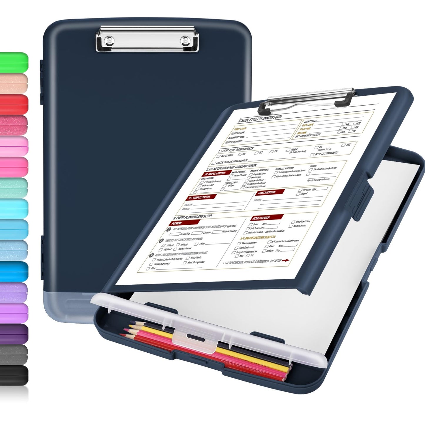 Sooez Clipboard with Storage, High Capacity Nursing Clip Board 8.5 x 11 with Pen Holder & Low Profile Clip, Plastic Clipboards Case Box, Teacher Must Haves School Office Supplies,Letter Size/ A4