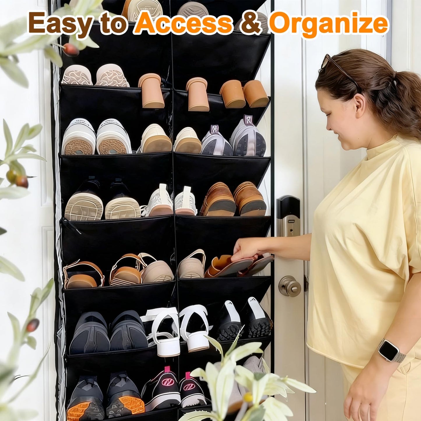 UVIAHOMI 20-30 Pairs Over the Door Shoe Organizer, Clear Pockets Hanging Shoe Storage for Closet, 10-Tier Door Shoes Rack, Handing Shoes Holder Fit All the Family's Sneakers, Boots, Heels, Black