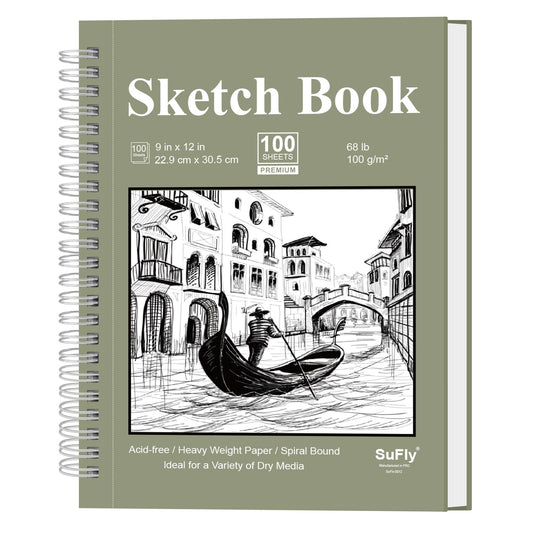 9 x 12 Sketchbook, 68lb/100gsm Sketch Pad 100 Sheets Spiral Bound Acid Free Drawing Paper with Hard Cover Art Paper for Drawing and Painting for Graphite Pencil, Charcoal, Pastels, for Kids & Adults