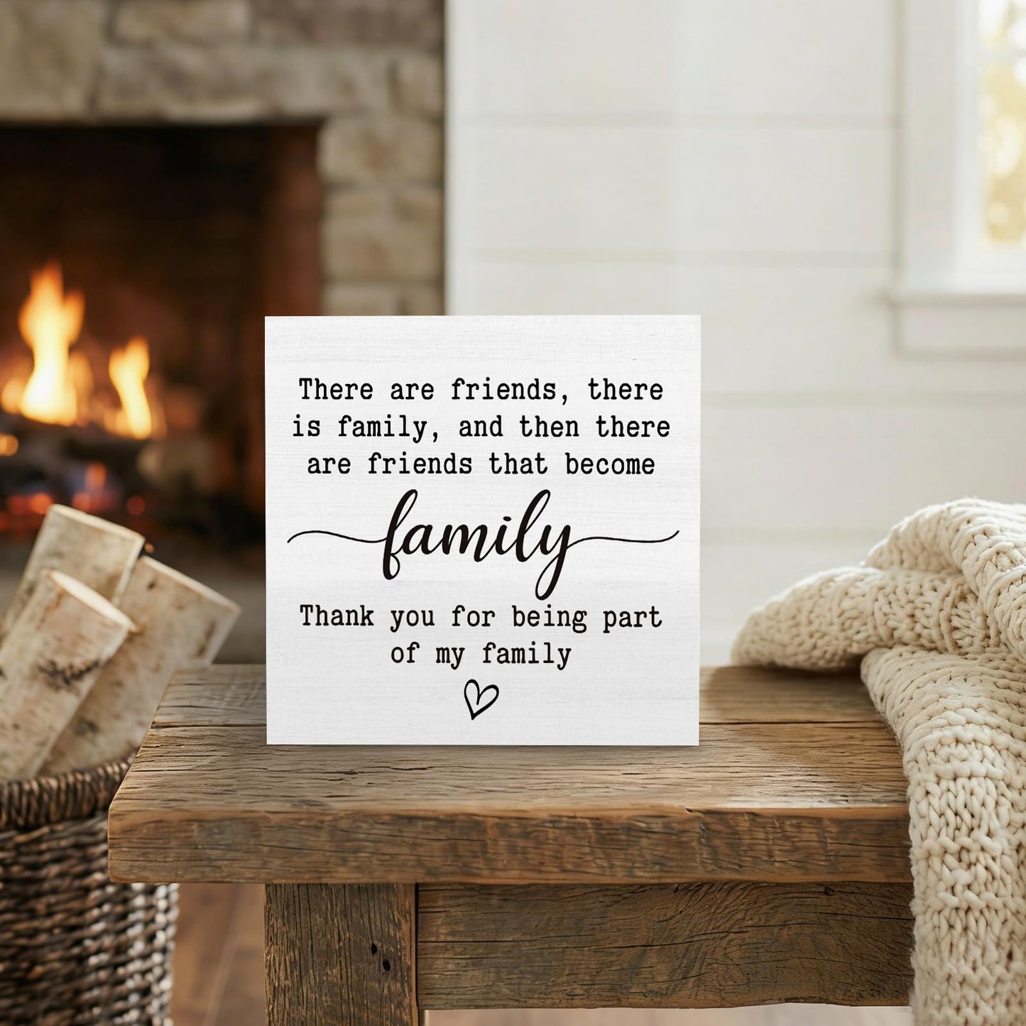 GWOKPAAI Friendship Gifts Wooden Box Signs Desk Decor, Best Friends BFF Gifts, There Are Friends That Become Family Wooden Signs Desk Decorations for Home Bedroom Tabletop Shelf Wall, 5x5in