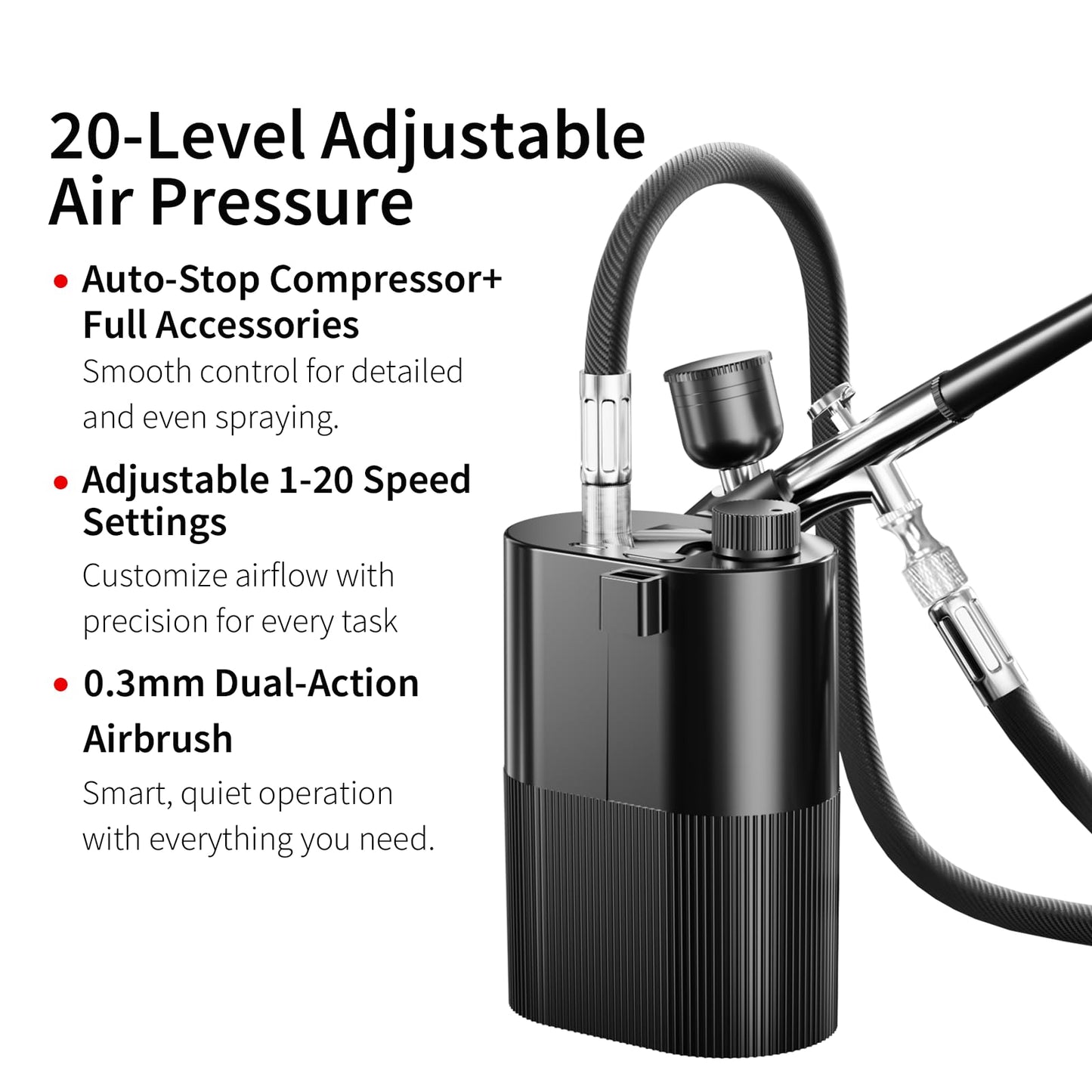 Airbrush Kit with Compressor High Pressure Air Brush Set Non-Clogging Airbrush Gun Cordless Rechargeable Airbrush Kit for Painting,Nail Art,Barber,Makeup,Cake Decor (Black)
