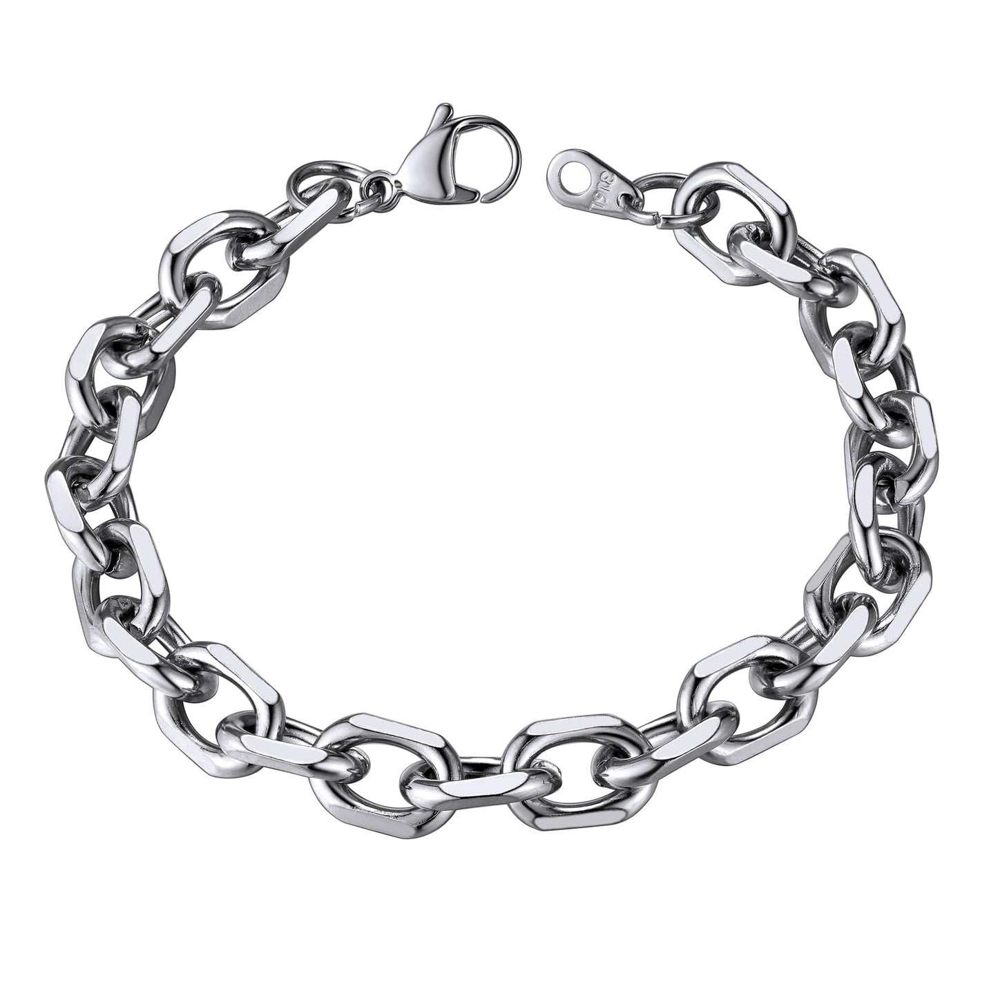 ChainsHouse Hip Hop Stainless Steel Rolo Link Bracelet Women Men 9mm 8.3 inch