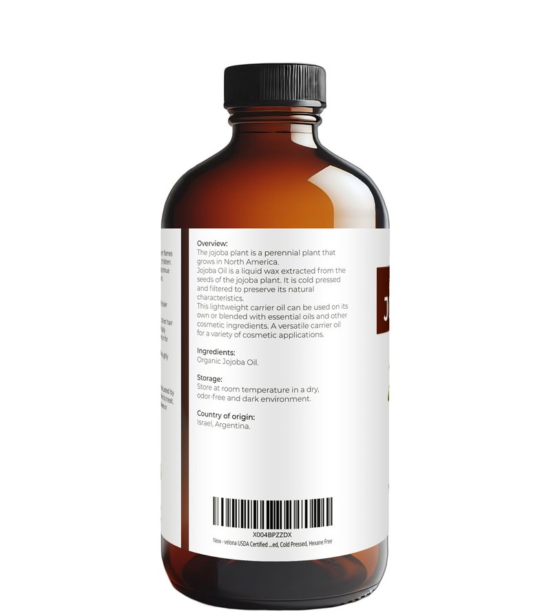 velona Jojoba Oil USDA Certified Organic - 16 Fl Oz in Glass Bottle | 100% Pure and Natural | Golden, Unrefined, Cold Pressed, Hexane Free | Moisturizing Face, Hair, Body, Skin Care
