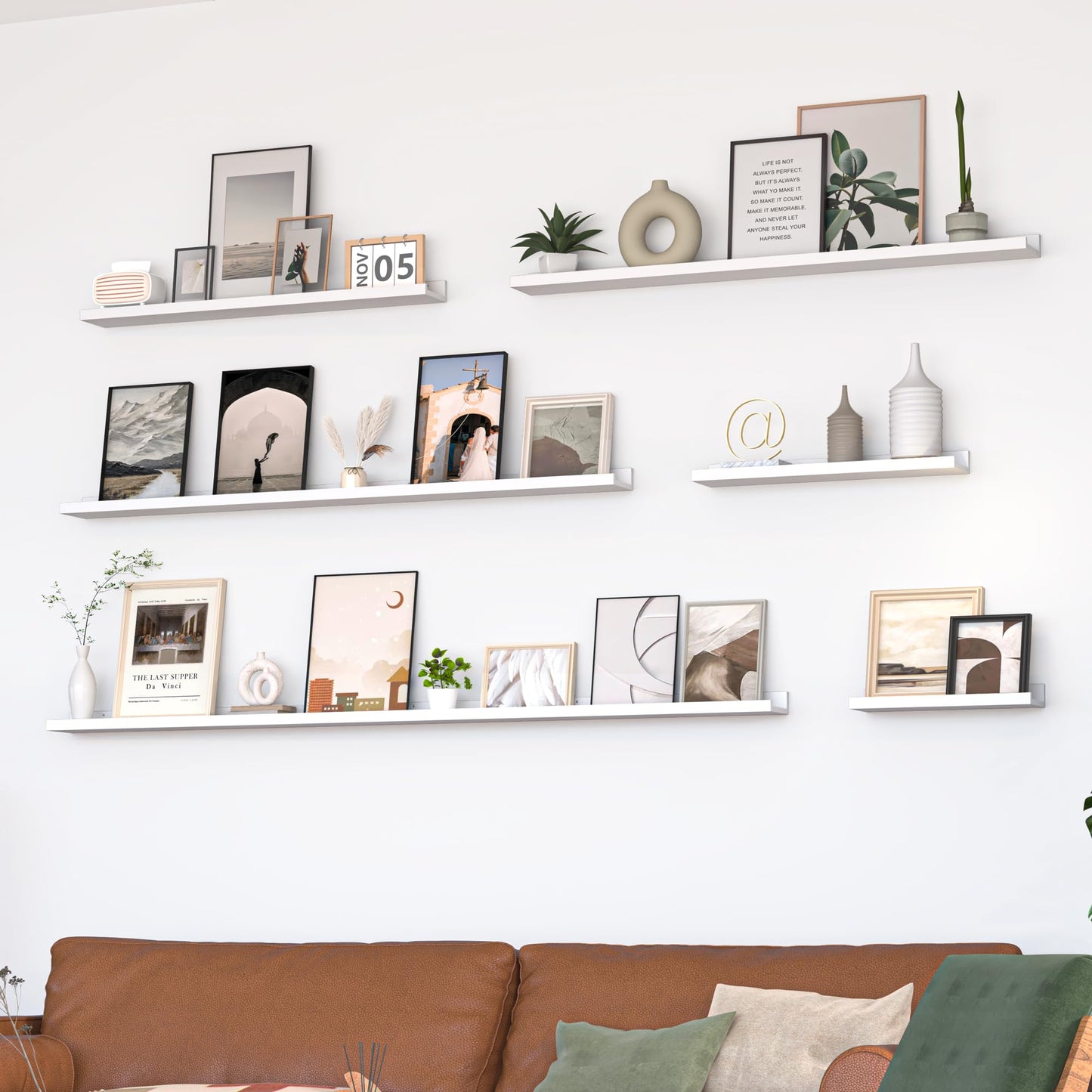 Heimlove Picture Ledge Shelf, Floating Shelves Set of 2, 36 Inches Picture Shelf for Wall with Ledge, Kids Bookshelf Wall Mounted for Living Room Bedroom Decor Books Photo Frames - White