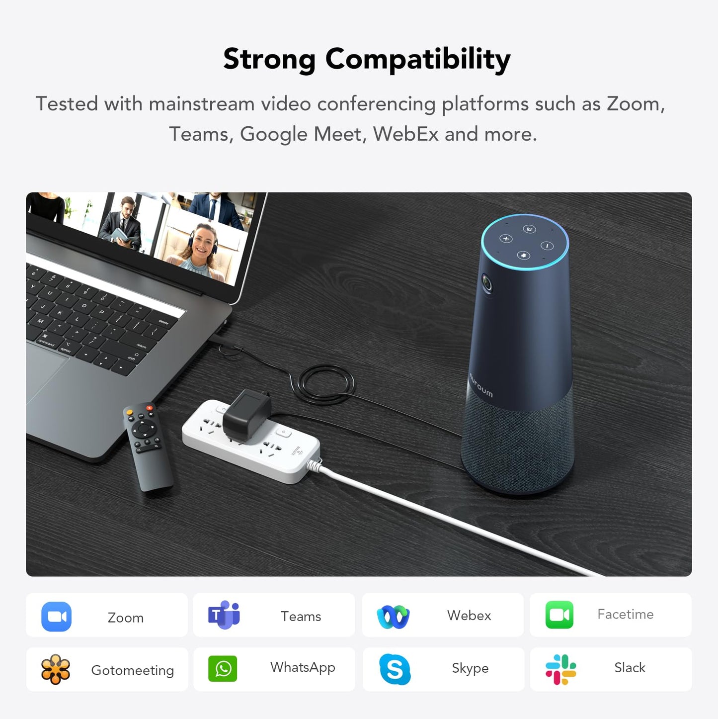 NUROUM C40(2nd Gen) 2K Video Conference Webcam with Microphone and Speaker, 5X Zoom, 4 Noise Cancelling Mics Conference Room Camera, 120°Ultra Wide Angle, 16ft Voice Pickup, for Zoom/Skype/Teams