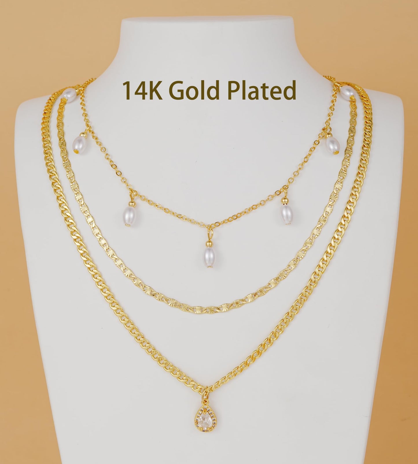 YEEZII Layered Gold Necklaces for Women Trendy, 3 Pcs 14K Gold Plated Choker Paperclip Box Chain Necklace, Stackable Women's Gold Pendant Necklaces Jewelry Set (Gold-3 Pcs-Pearl)