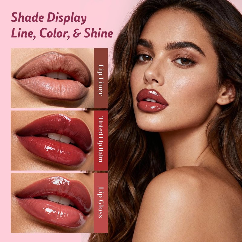 KIMUSE 3 Pack Lip Combo Set, 3-Step Plumping Korean Lip Kit, Waterproof Long-Lasting Satin Finish Lip Makeup Kit, Non-Sticky Lightweight Formula for Plump Hydrated Lips, Gift Ready (Berry Mousse Set)